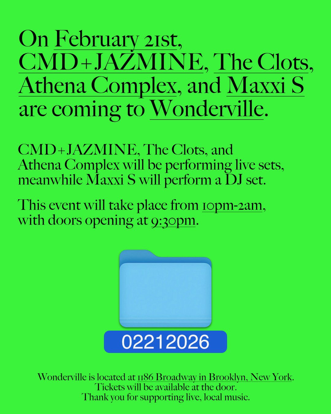 CMD+JAZMINE, The Clots, Athena Complex, Maxxi S Flyer