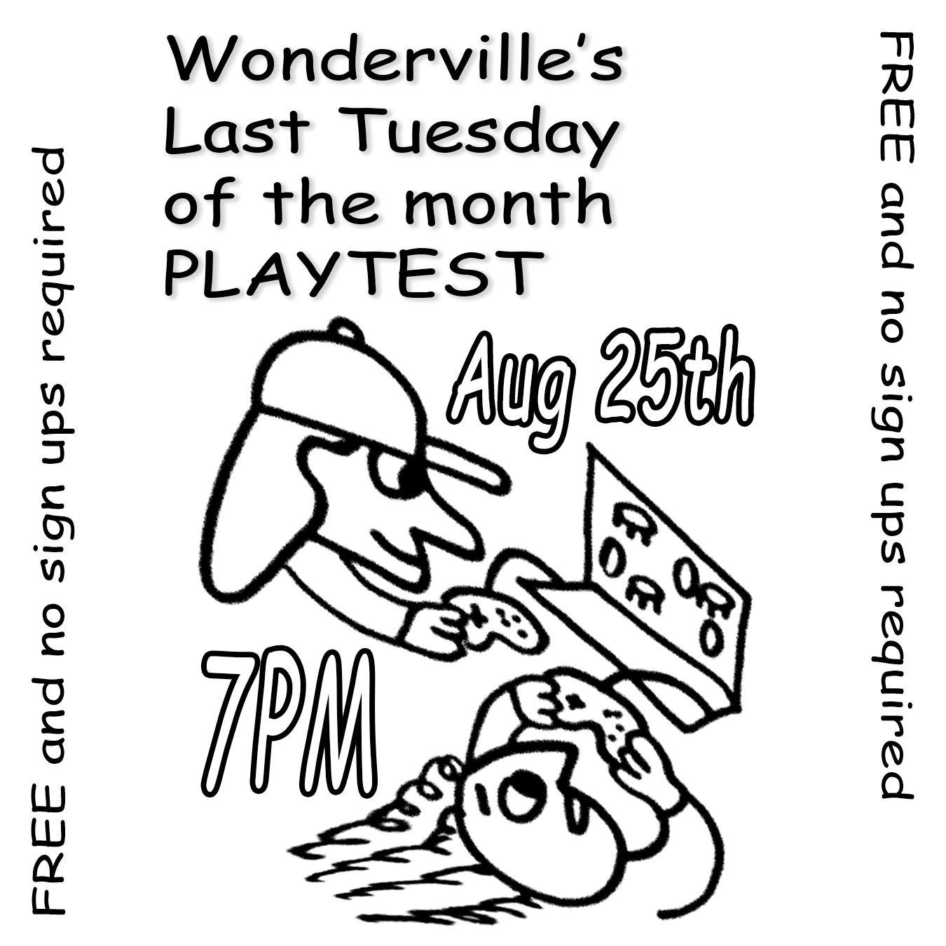 Wonderville's Last Tuesday of the month PLAYTEST Flyer