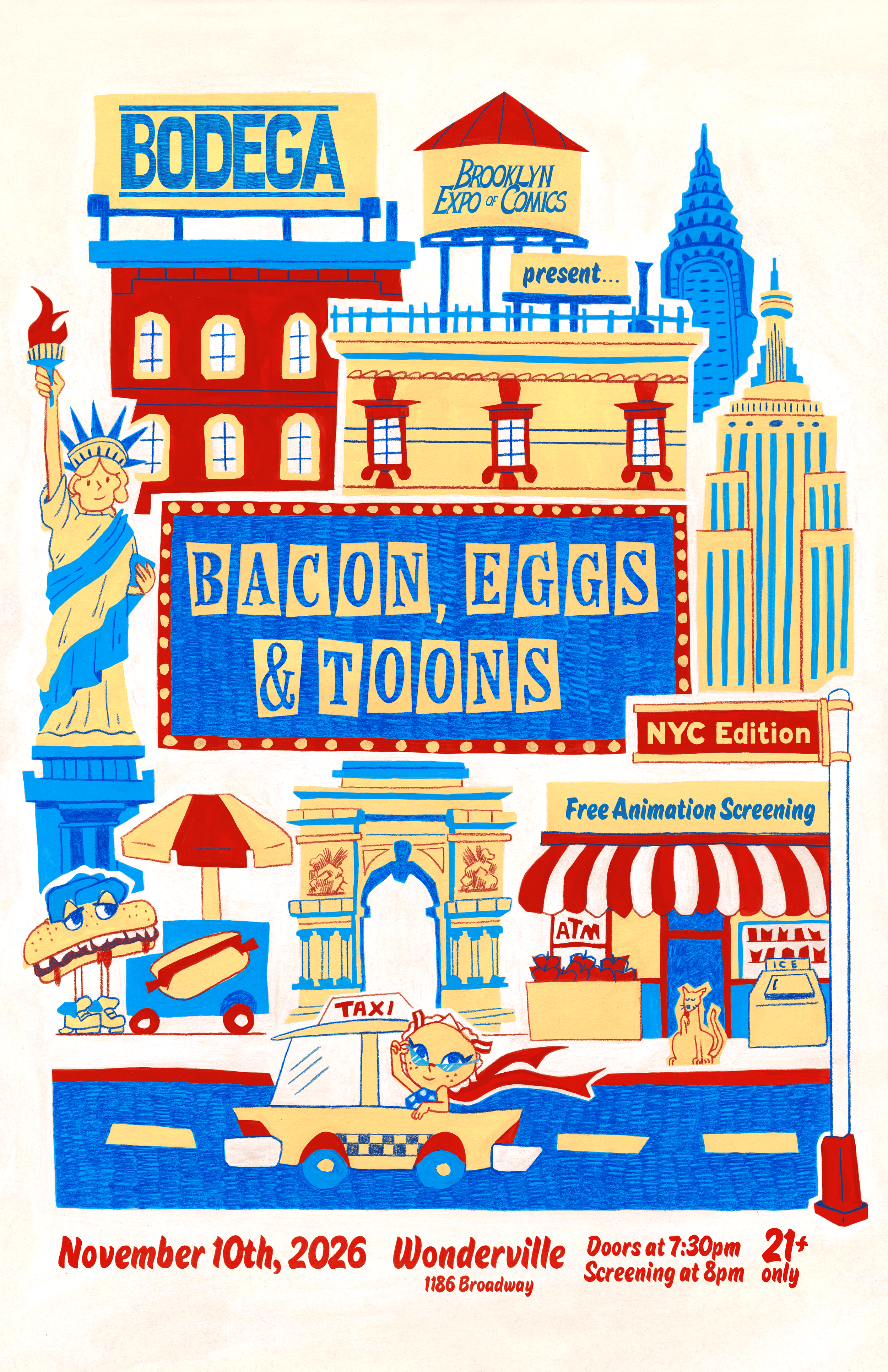 Bacon, Eggs, & Toons - A Free Animation Screening presented by K Downs x BODEGA x BEC Flyer