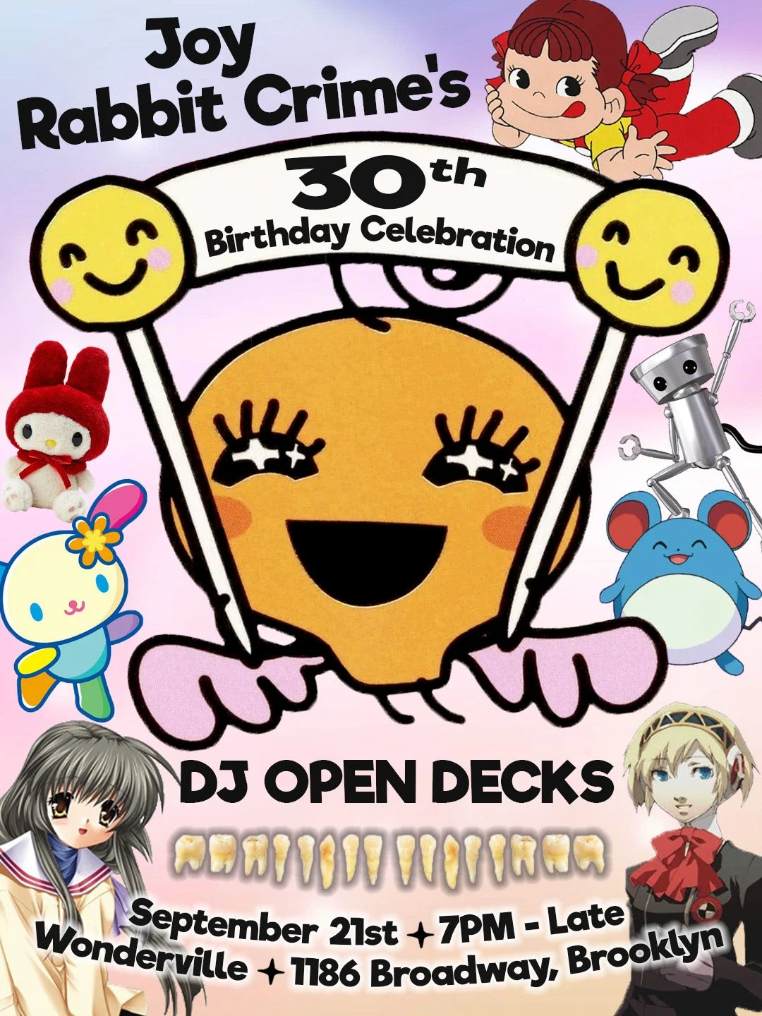Joy Rabbit Crime's 30th Birthday Celebration Flyer