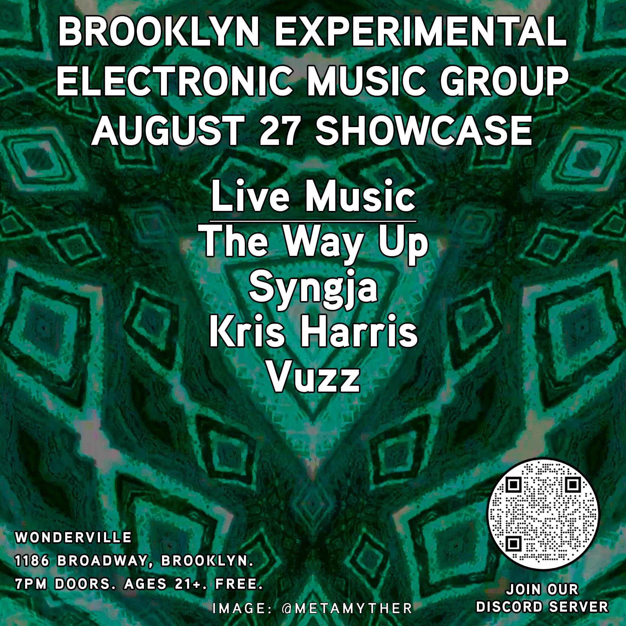 Brooklyn Experimental Electronic Music August Artist Showcase Flyer