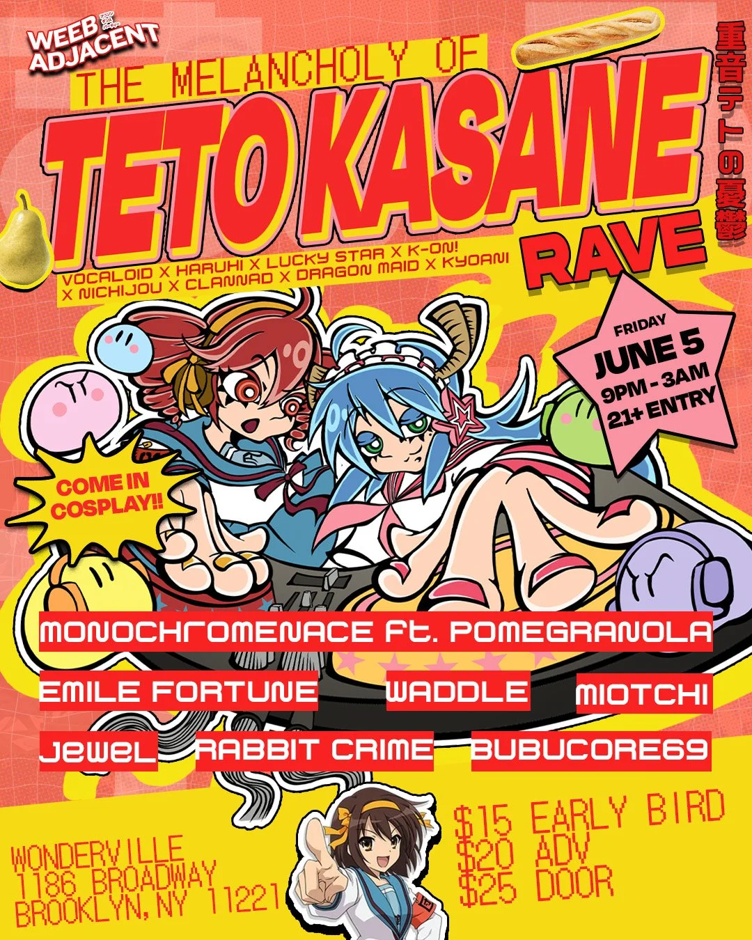 「 THE MELANCHOLY OF TETO KASANE!!」A VOCALOID X HARUHI X LUCKY STAR X K-ON! X NICHIJOU X CLANNAD X DRAGON MAID X KYOANI RAVE!!!! Flyer