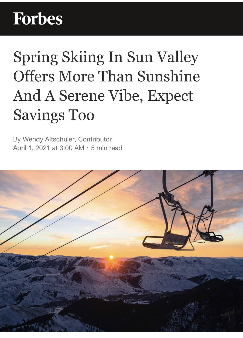 Spring Skiing In Sun Valley Offers More Than Sunshine And A Serene Vibe, Expect Savings Too