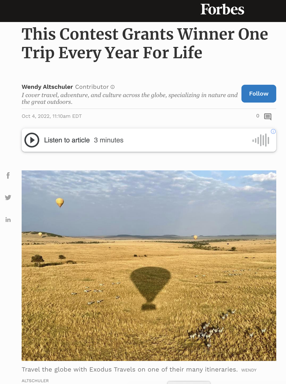 This Contest Grants Winner One Trip Every Year For Life