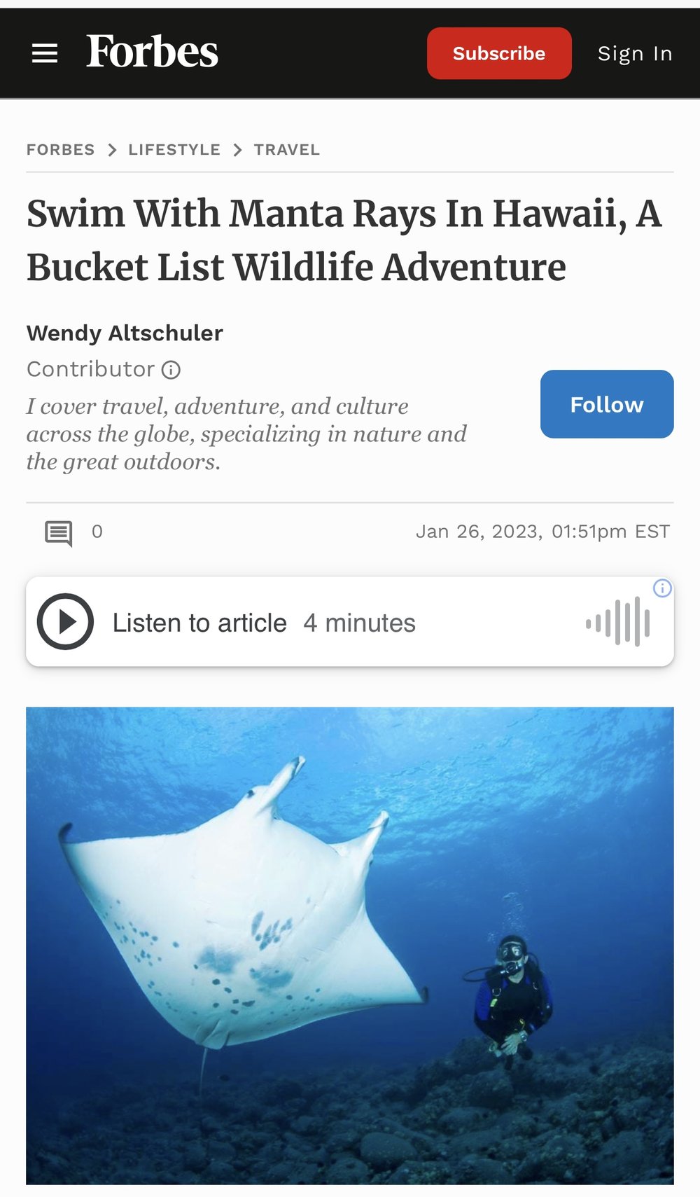 Swim with Manta Rays in Hawaii, a Bucket List Wildlife Adventure