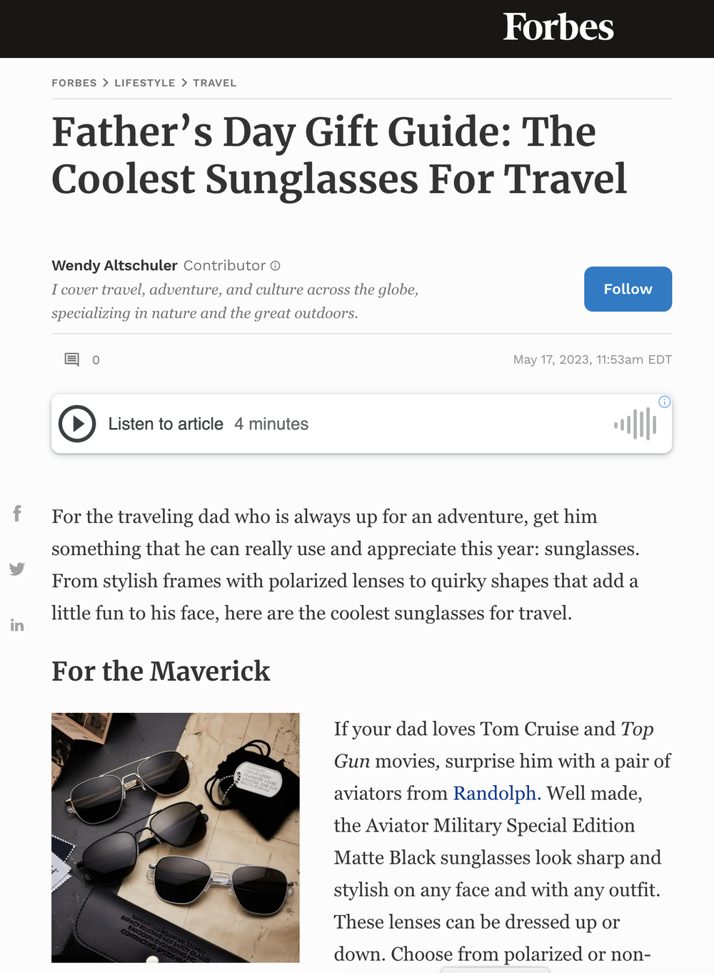 Father’s Day Gift Guide: The Coolest Sunglasses For Travel