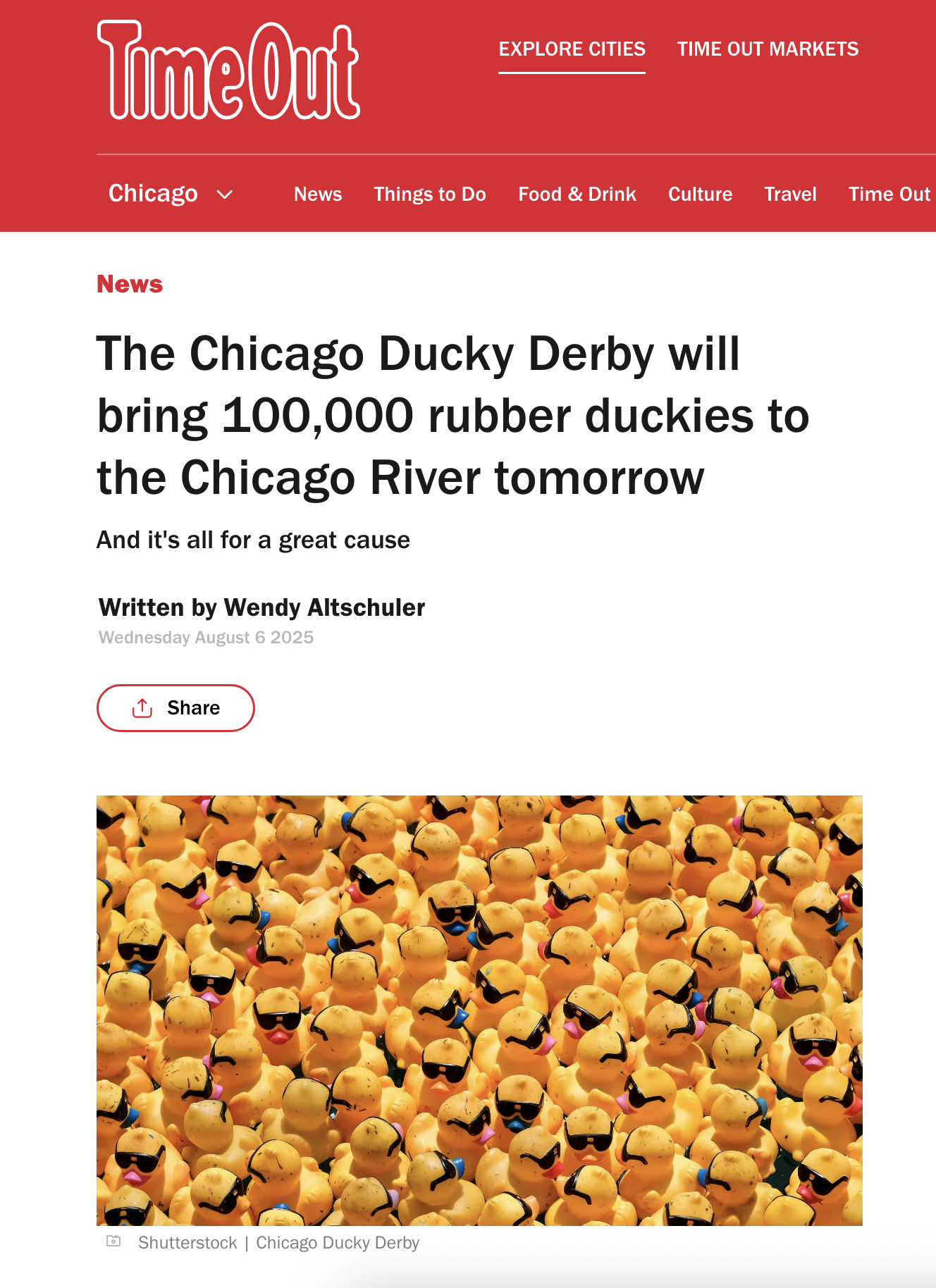 The Chicago Ducky Derby will bring 100,000 rubber duckies to the Chicago River tomorrow