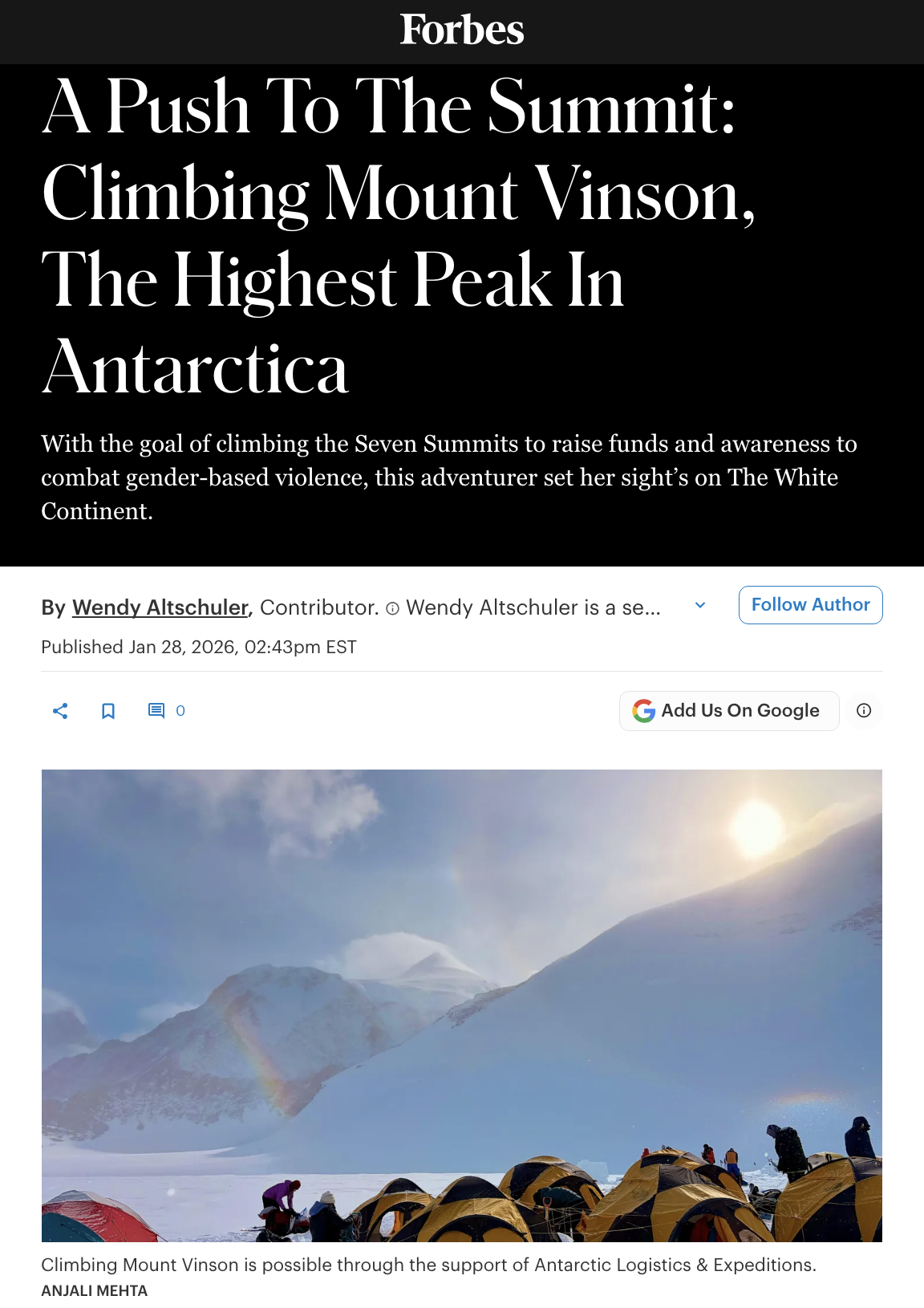A Push To The Summit: Climbing Mount Vinson, The Highest Peak In Antarctica
