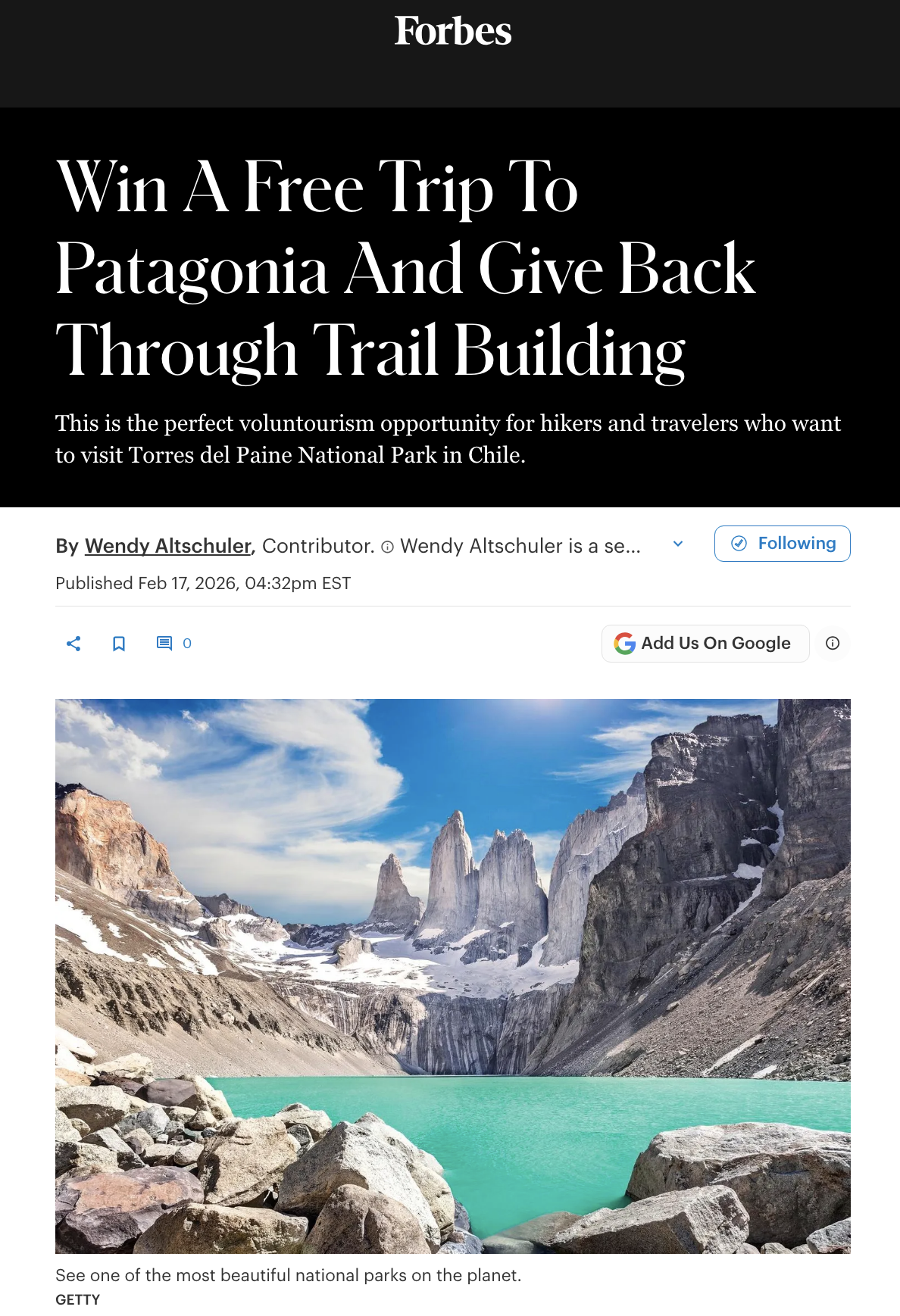 Win A Free Trip To Patagonia And Give Back Through Trail Building