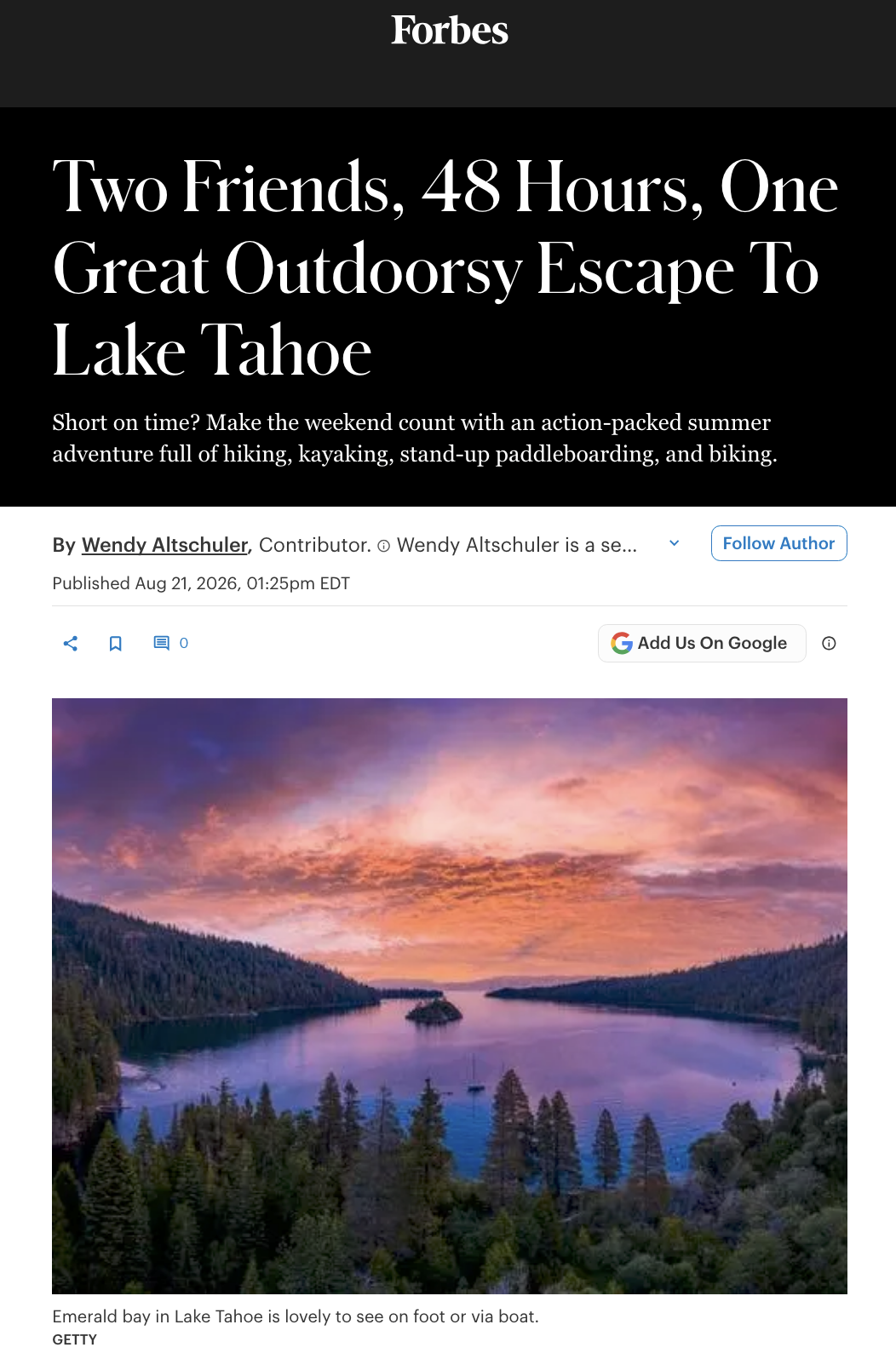 Two Friends, 48 Hours, One Great Outdoorsy Escape To Lake Tahoe