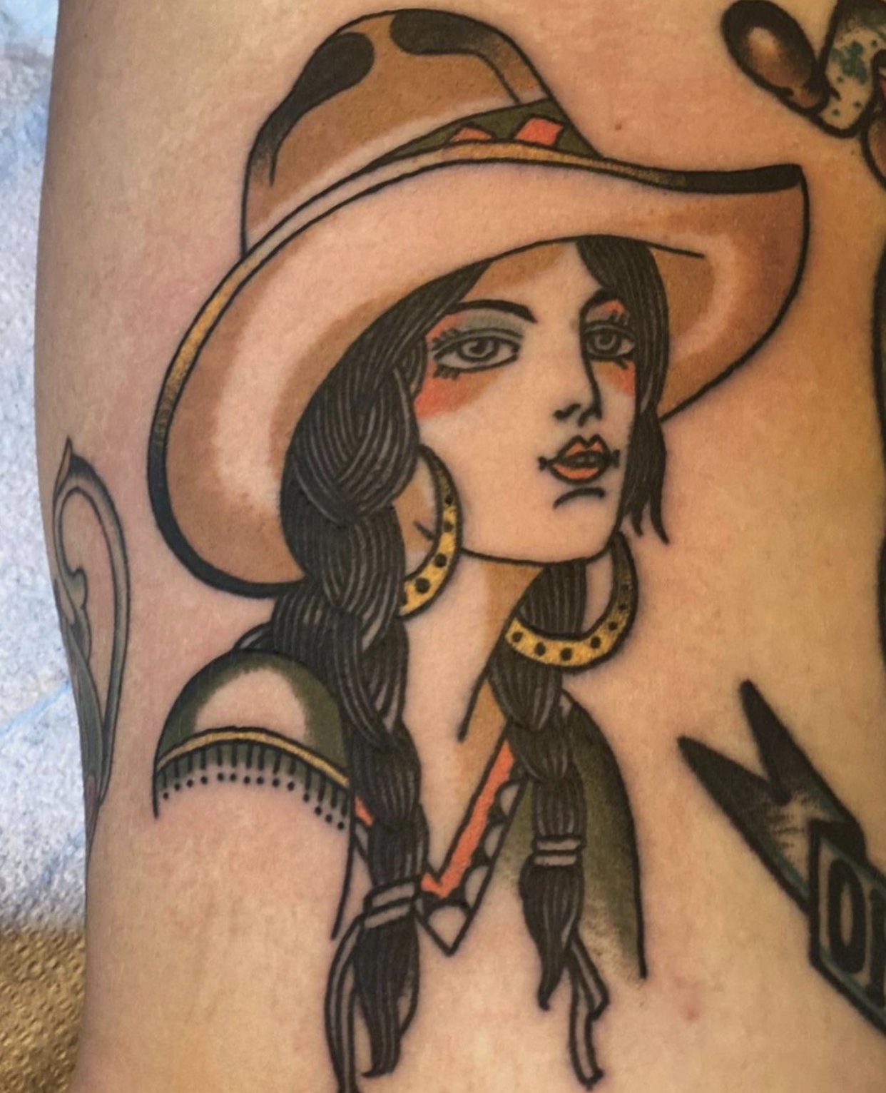 American traditional cowgirl done by Charlie Dunkel at the Heart of Gold  Tattoo Club in Philadelphia   rtattoo