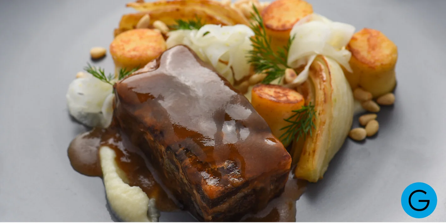 Braised goat leg crepinette 