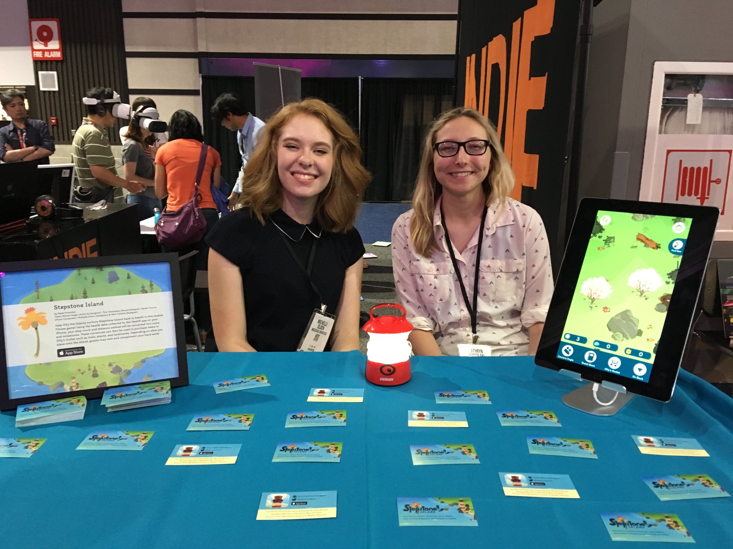 Michelle and I showing off Stepstone Island at the IndieCade Showcase @ E3 in June 2018.