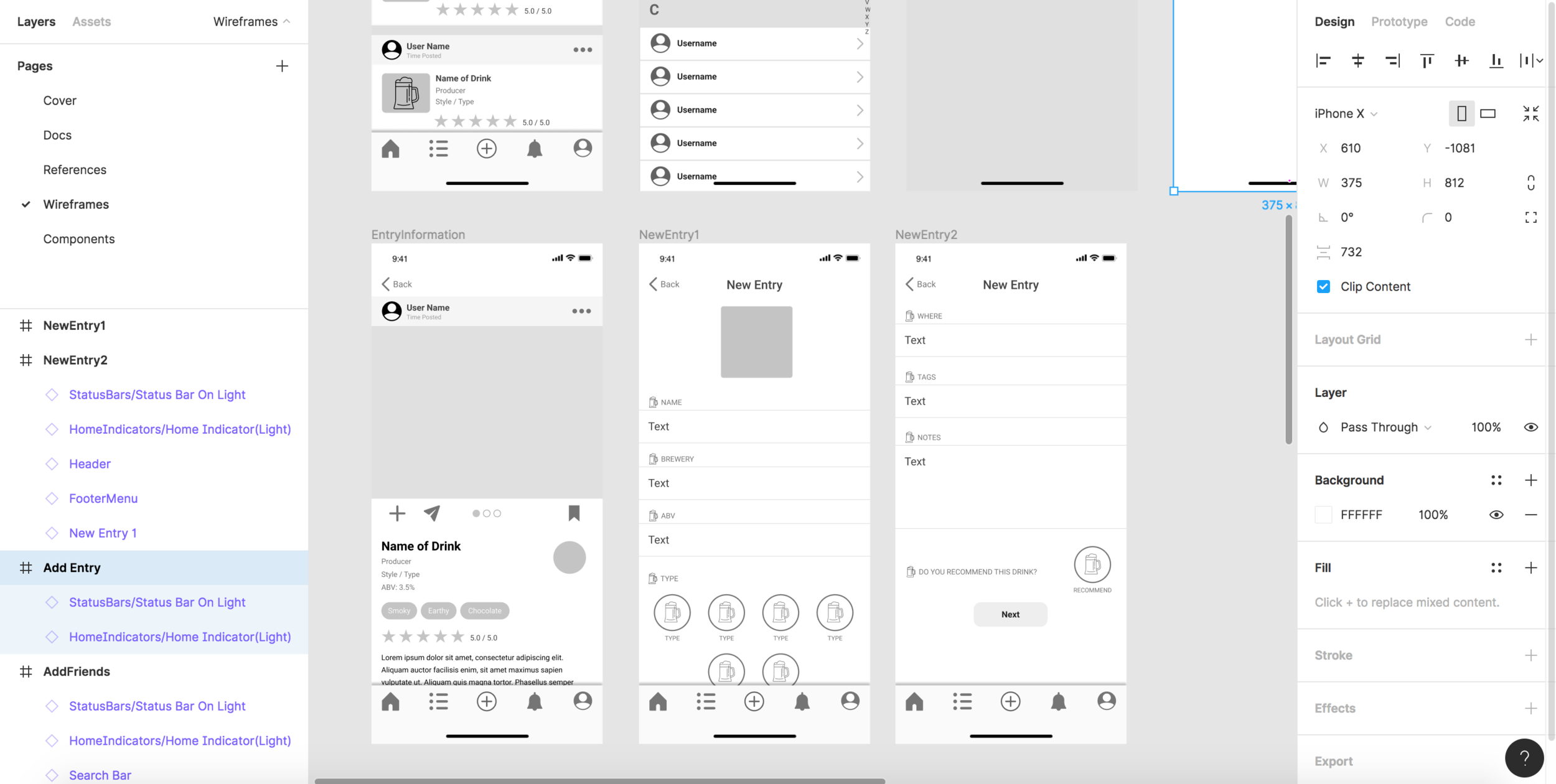 Working in Figma on the wireframes. I naturally want to call this grey-boxing, but I know that’s a game dev term that doesn’t always apply.