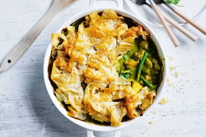 Green cUrry chicken filo pie
