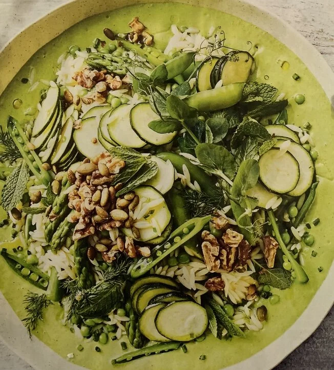 Zucchini, asparagus, snap-pea &amp; risoni pasta salad