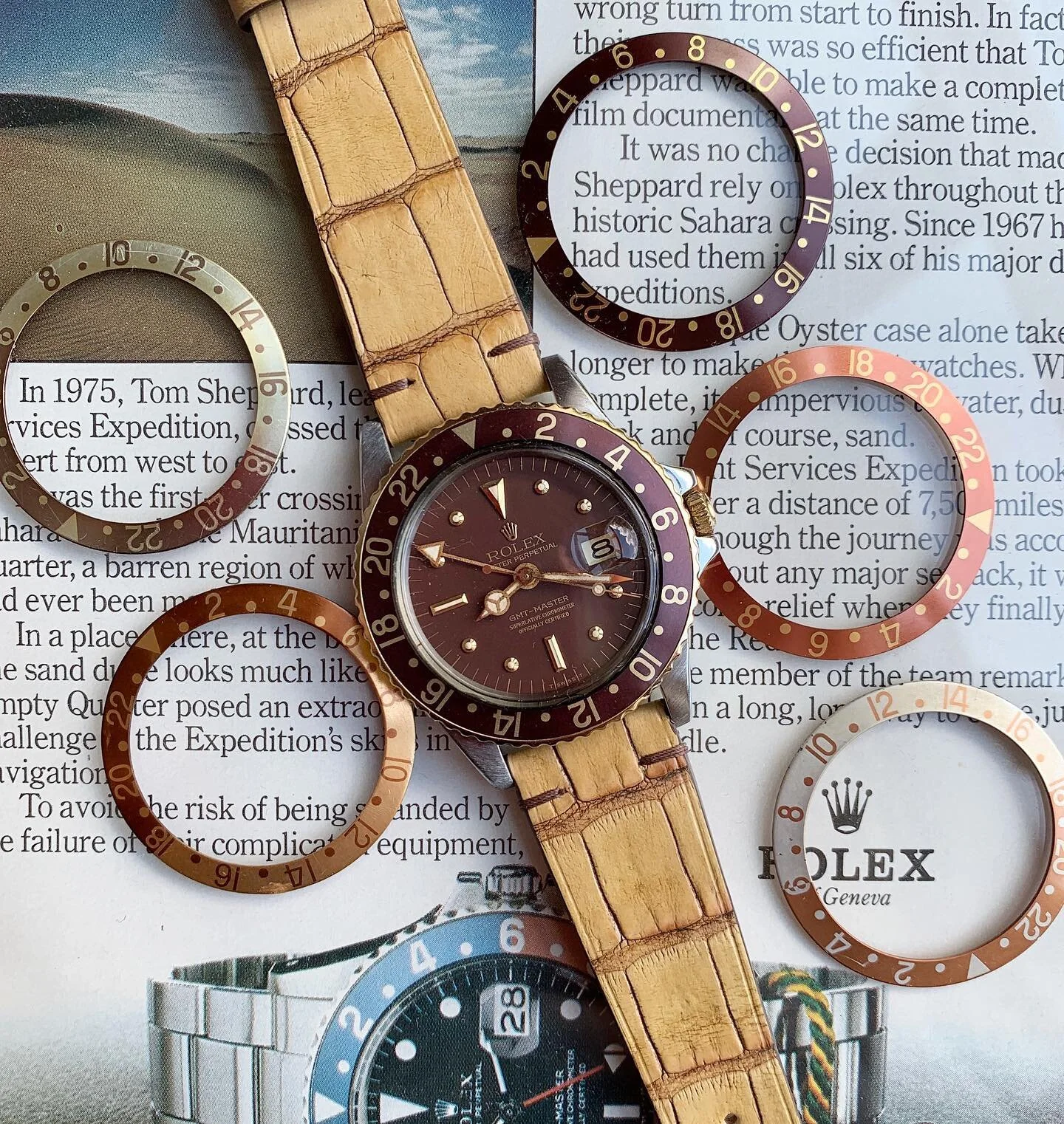 Which is your favorite insert? Seems like maroon matches the matte brown dial pretty well. Strap made by @74_atelier please check them out 👀