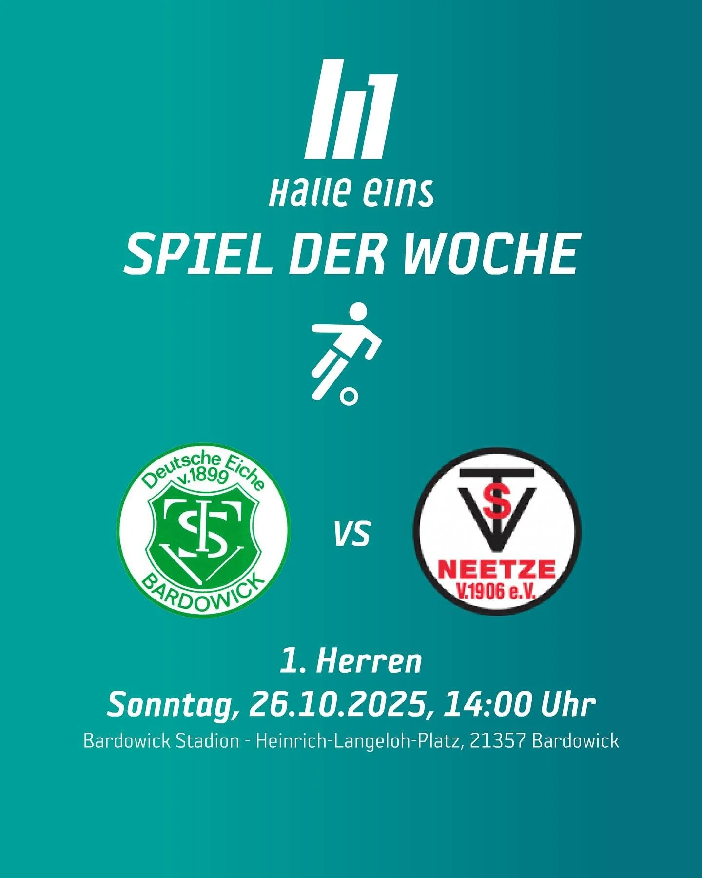 Neu bei uns: Das Spiel der Woche 🏆

Wir zeigen euch ab sofort regelm&auml;&szlig;ig die spannendsten Partien unserer Partnervereine! 
Diese Woche hei&szlig;t es: @tsvbardowick1.herren gegen den TuS Neetze - ein echtes Highlight! 

Wir w&uuml;nschen 