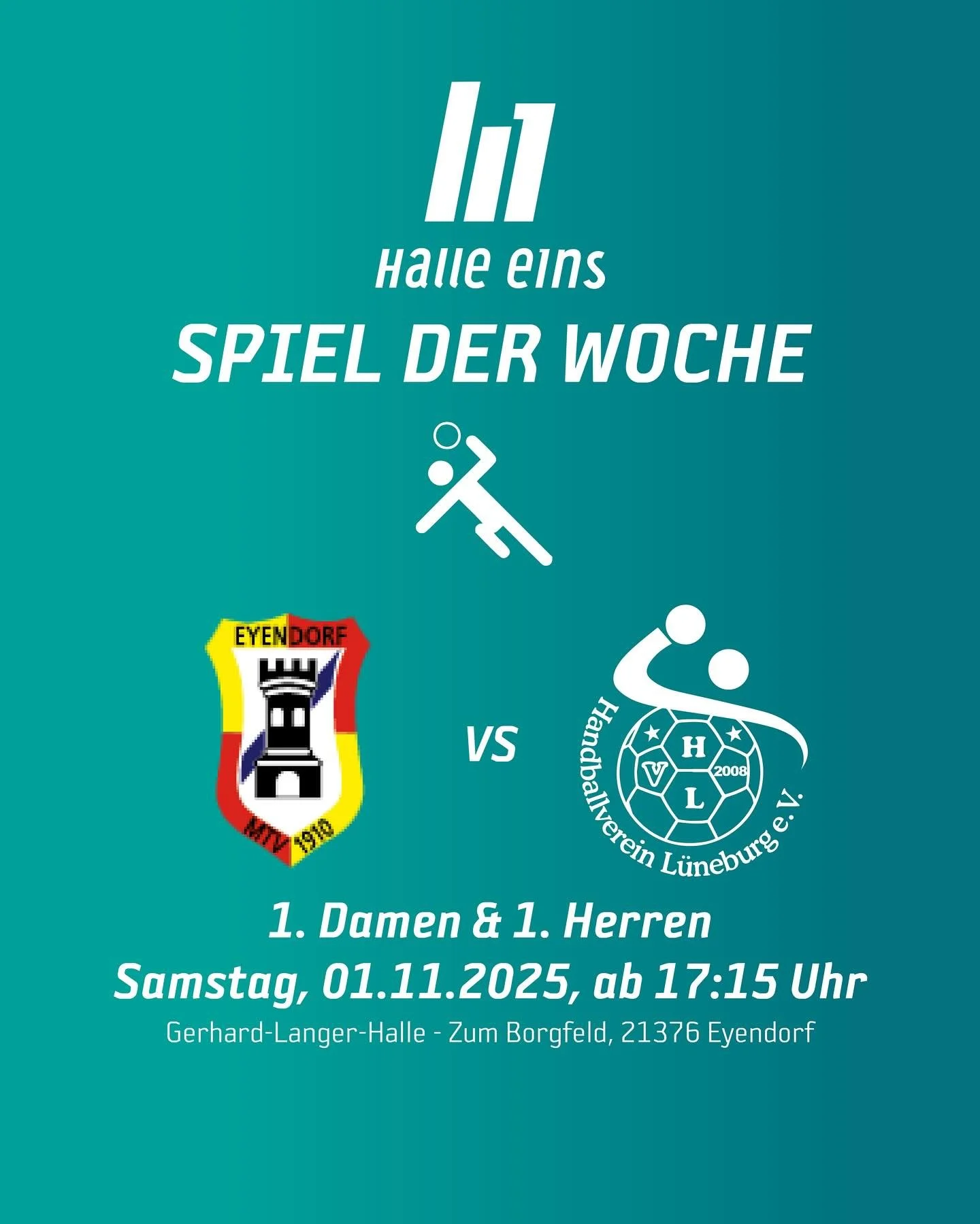 Unser Spiel dieser Woche: Doppel-Derby beim Handball! 😮&zwj;💨 

Morgen spielen unsere Kooperationspartner @hv.lueneburg_1.damen und @hv.lueneburg_1.herren gegen den MTV Eyendorf. 

Wir w&uuml;nschen beiden Mannschaften viel Erfolg in ihren Derbys! 