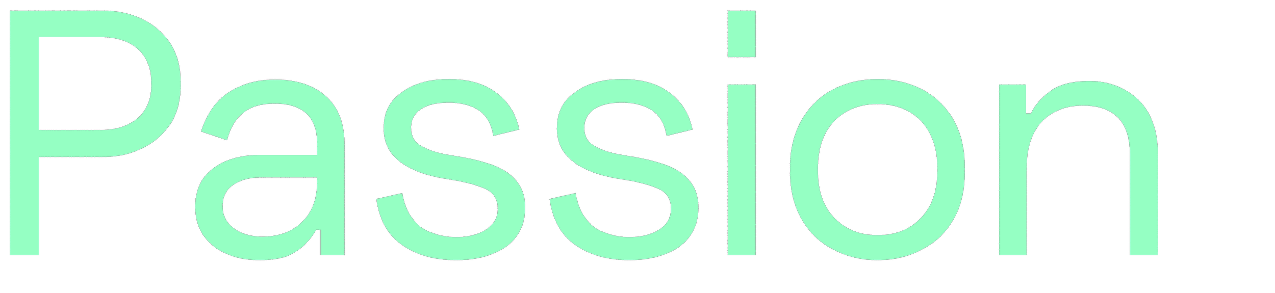 Large light green text says "Passion" on a black background.