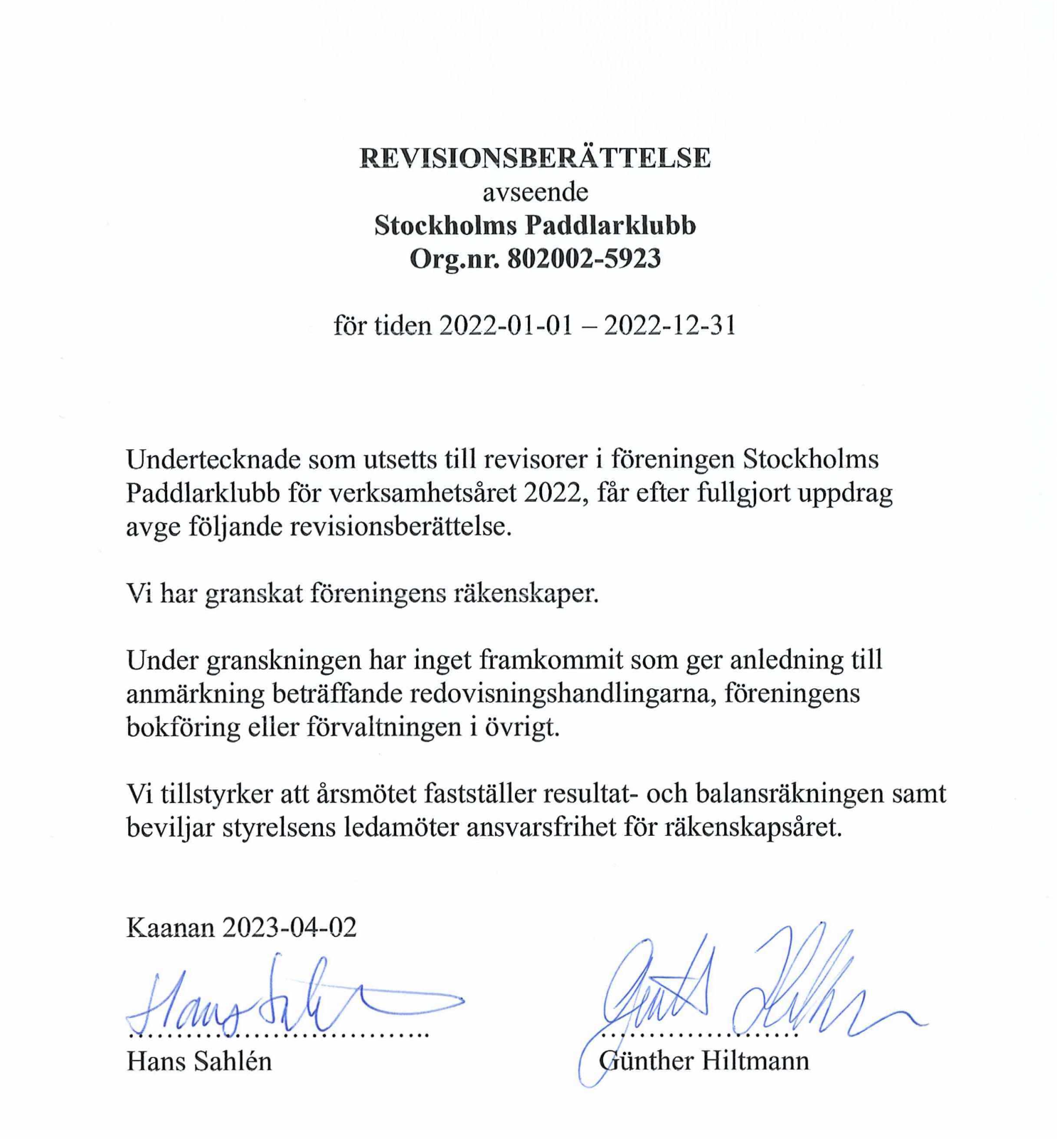 Revisionsberättelse 2022