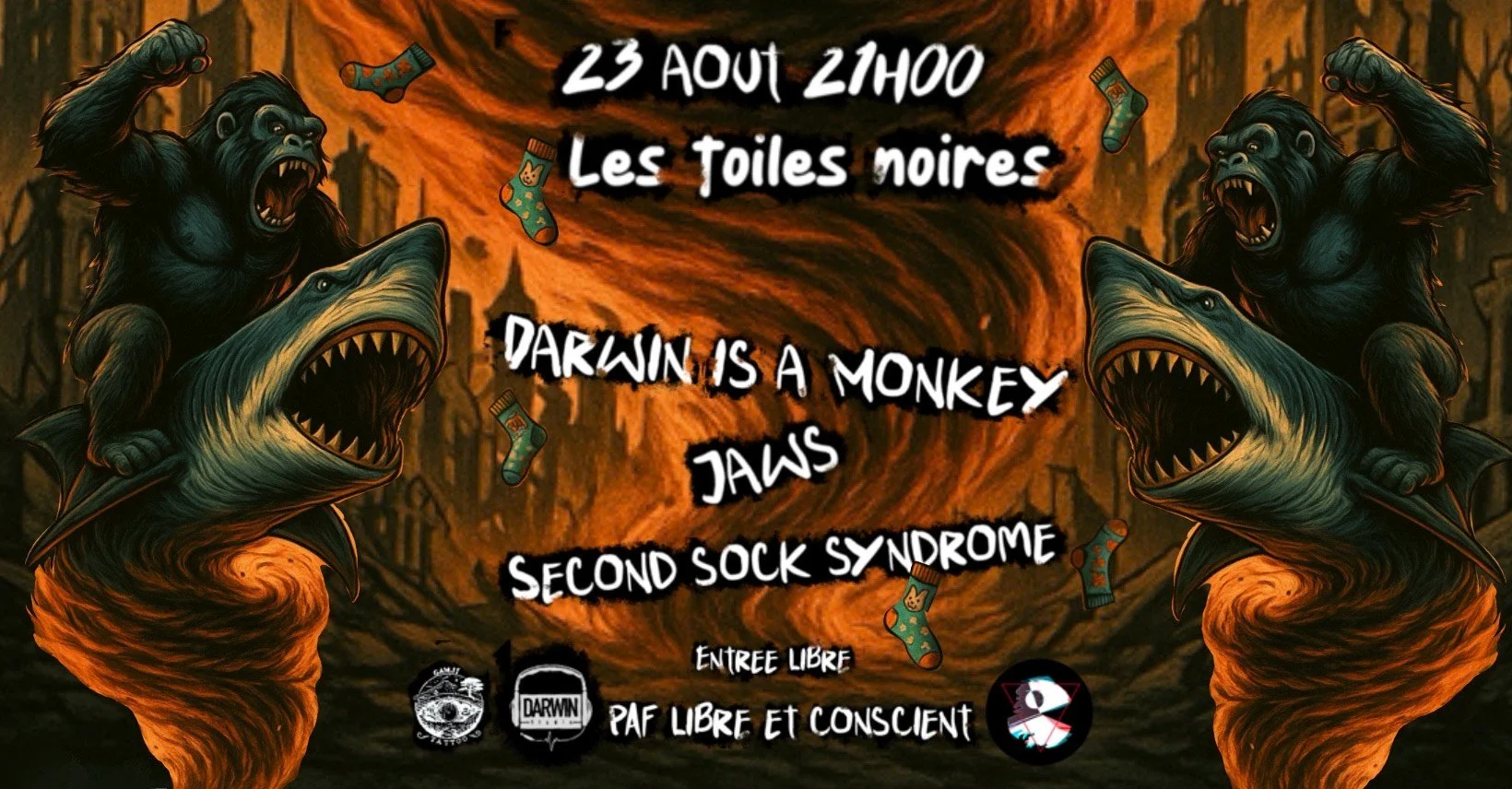 ROCK / DARWIN IS THE MONKEY + JAWS + SECOND SOCK SYNDROME (PRIX LIBRE)