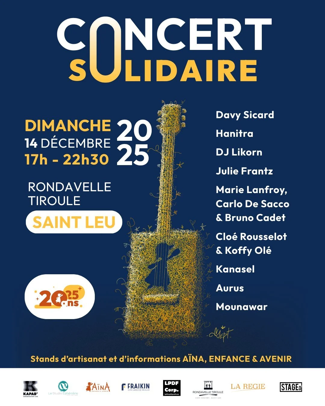 CONCERT SOLIDAIRE / Davy Sicard + Hanitra + DJ Likorn + Julie Frantz + Marie Lanfroy, Carlo De Sacco & Bruno Cadet + Cloé Rousselot & Koffy Olé + Kanasel + Aurus + Mounawar (GRATUIT)
