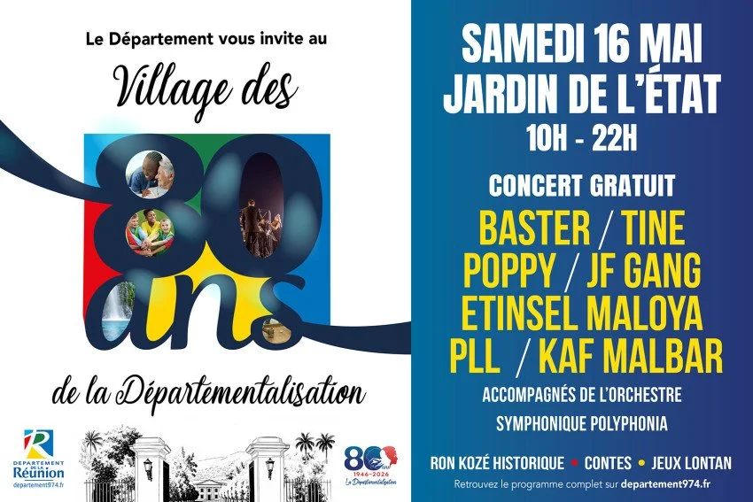 LE VILLAGE DES 80 ANS DE LA DÉPARTEMENTALISATION / JF GANG  + TINE POPPY + ETINSEL MALOYA + BASTER + PLL + KAF MALBAR (GRATUIT)
