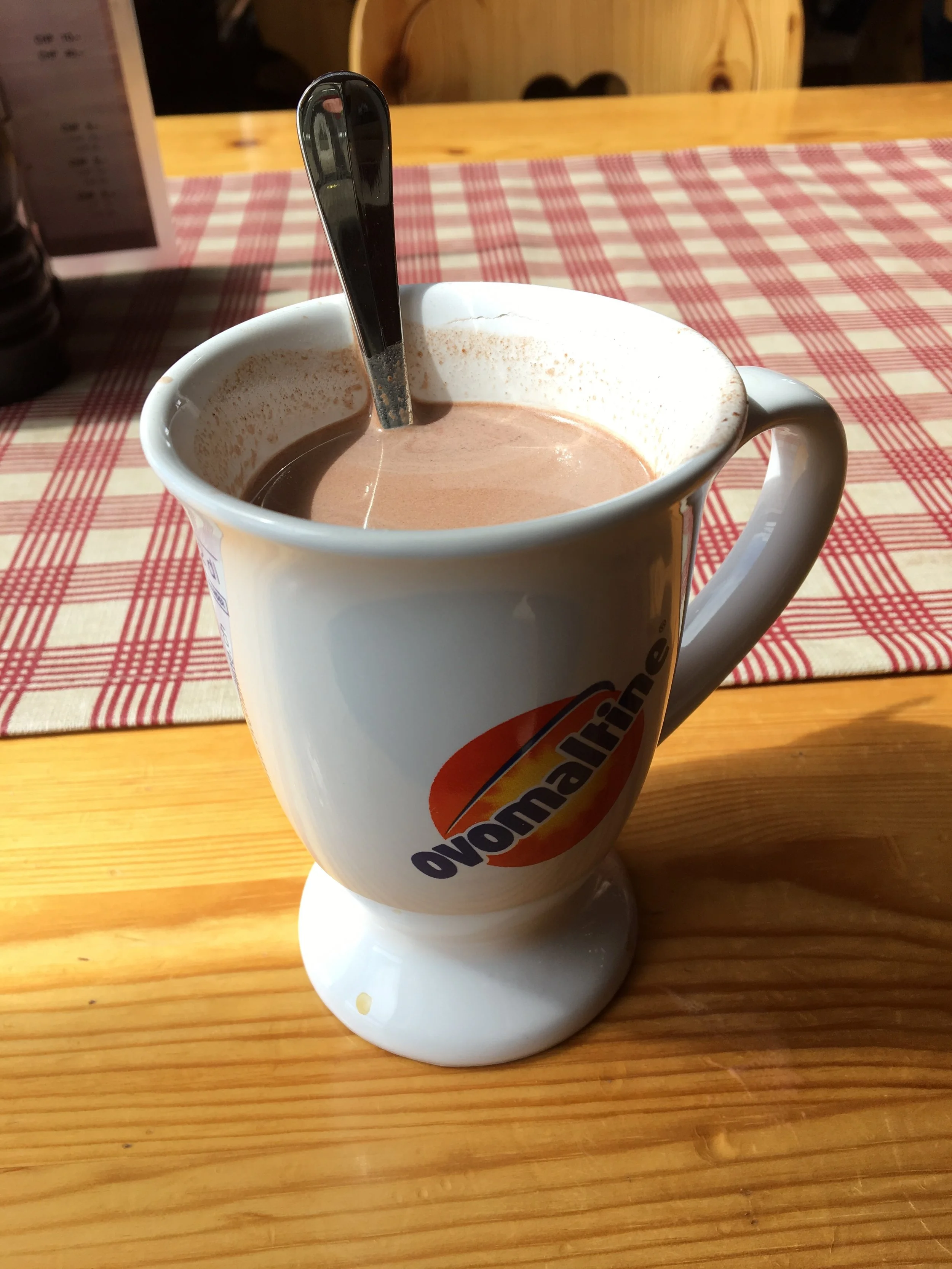 I did not get a picture of the soup….but here is the Ovaltine in a fancy cracked mug.