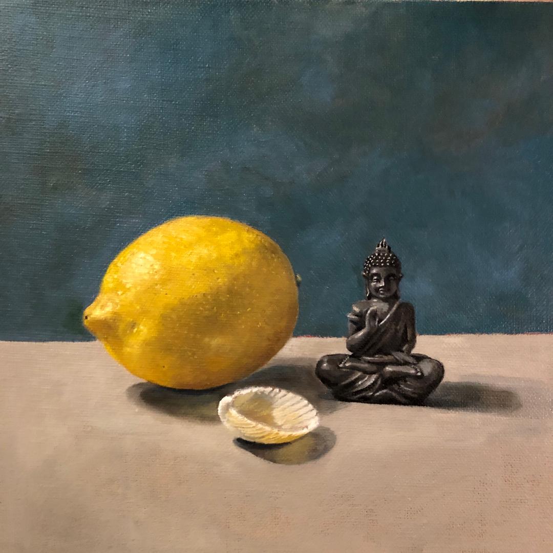 Lemon with Buddha and seashell