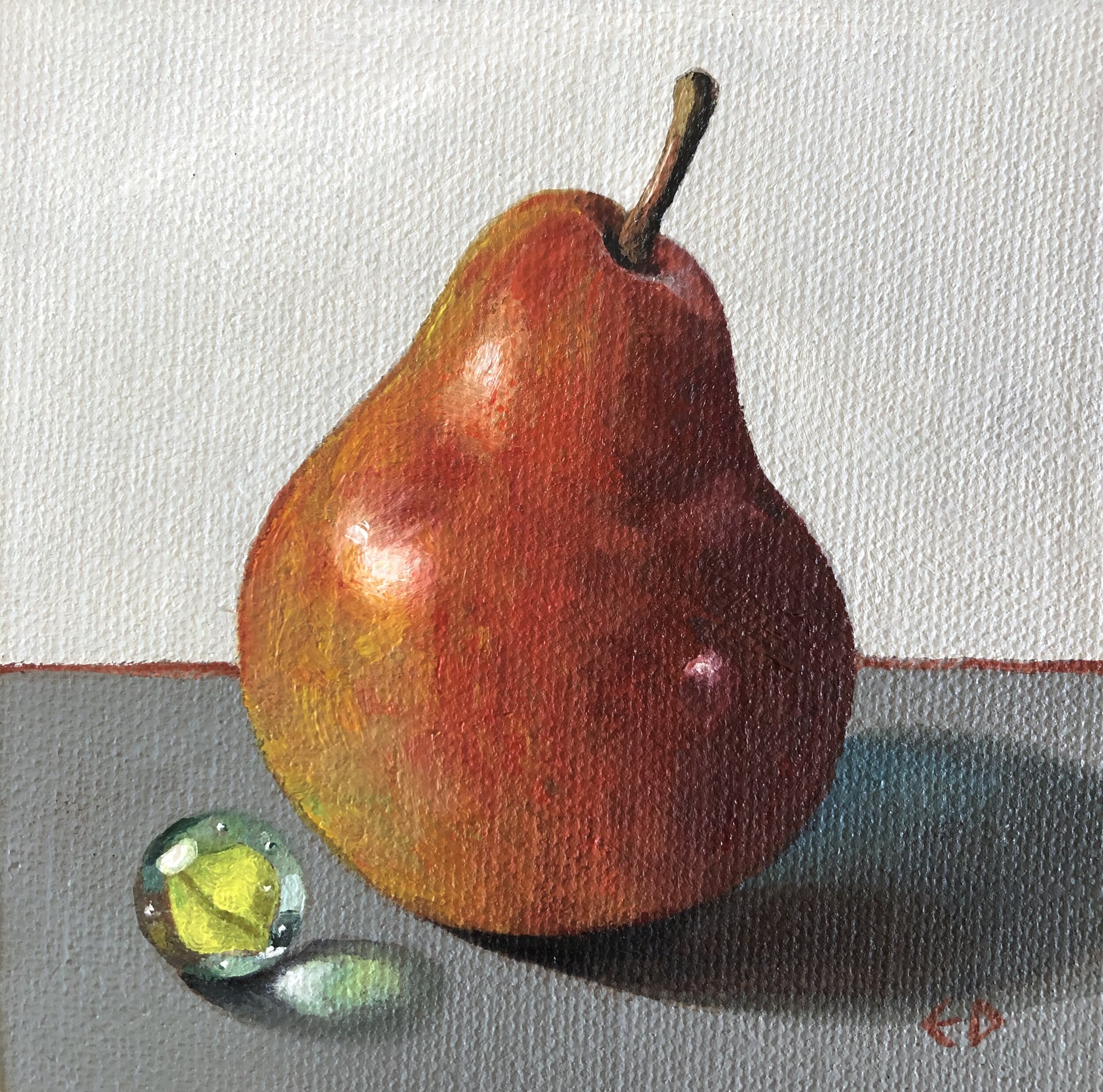 Little red pear with yellow marble
