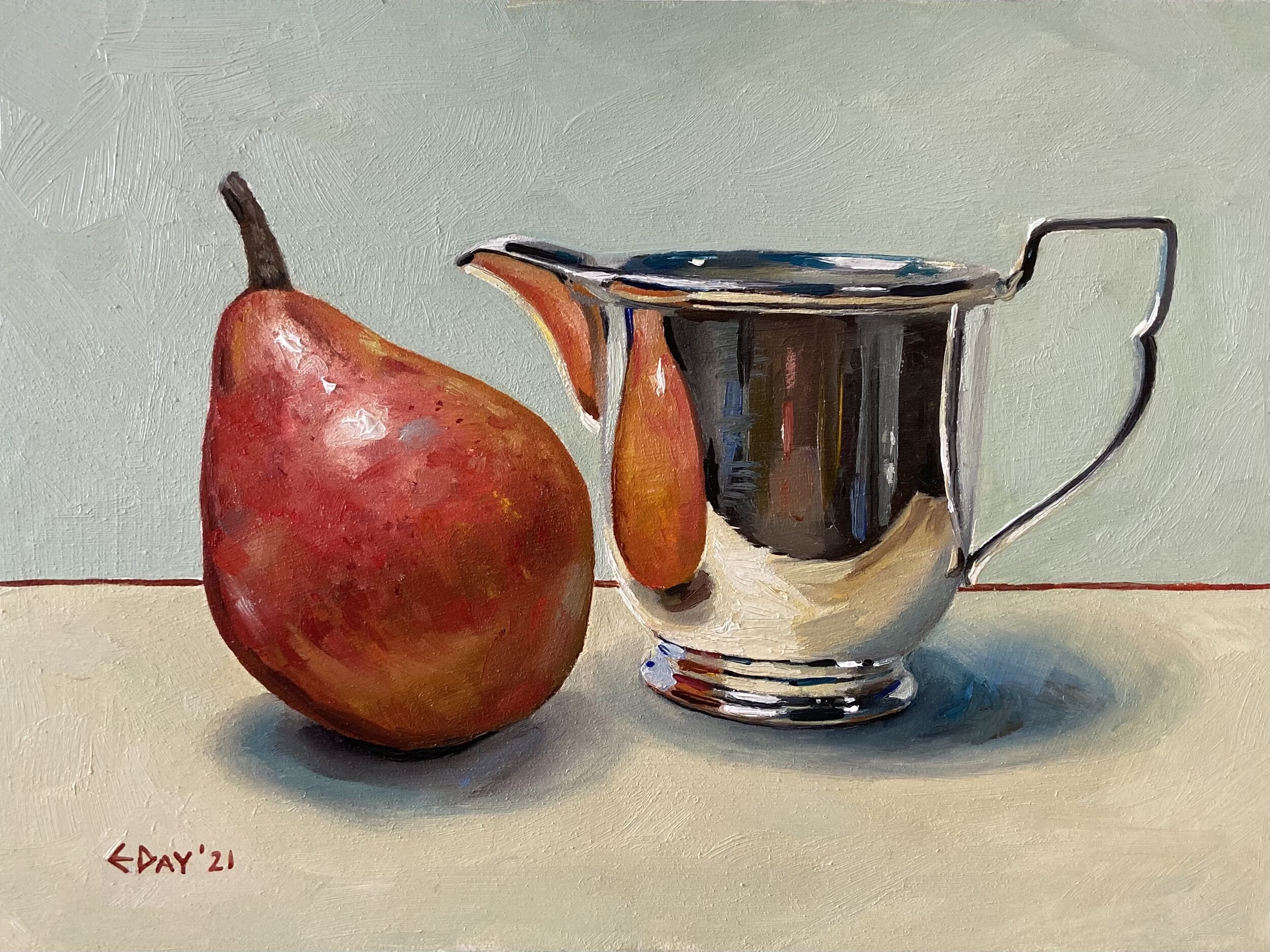 Red pear with silver jug