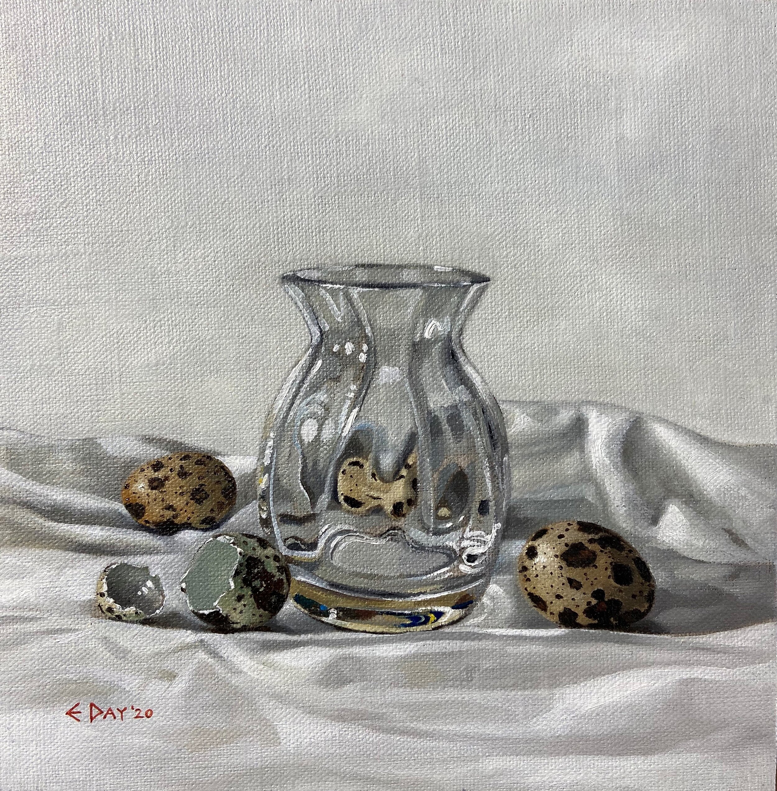 Crystal vase and quail eggs