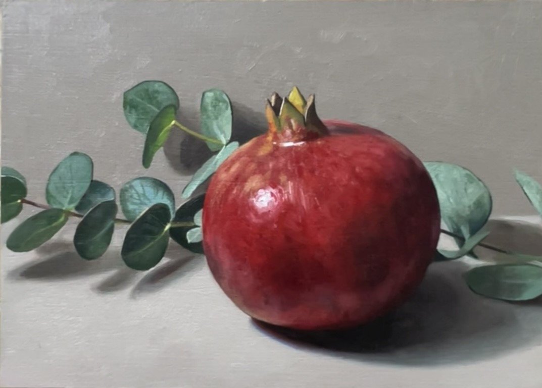 Pomegranate with eucalyptus leaves