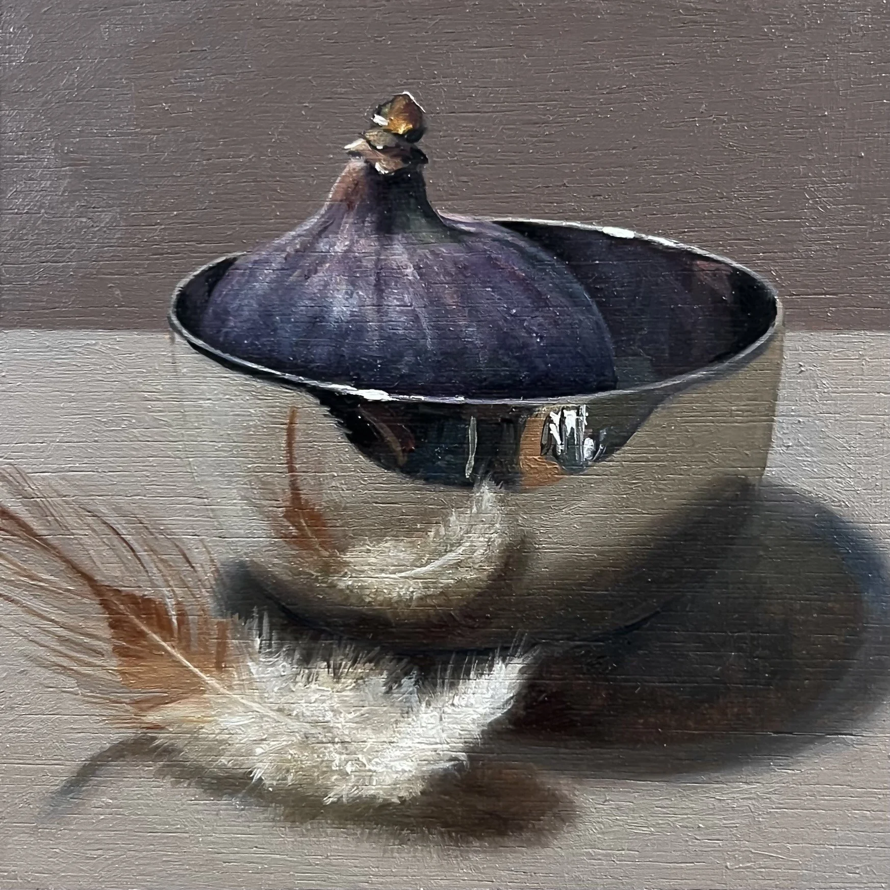 Fig and feather with silver bowl