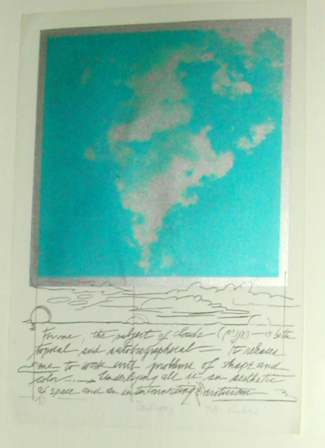 cloudscape, blue with writing
