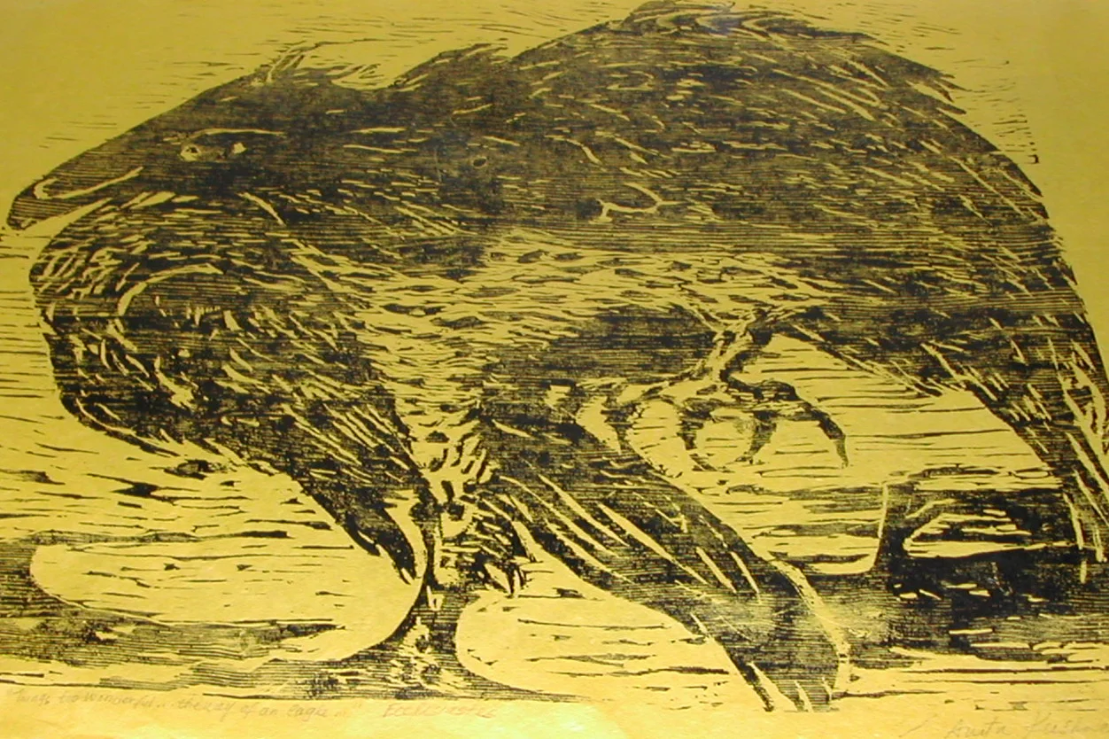 Biblical Bird on Yellow paper (woodcut)