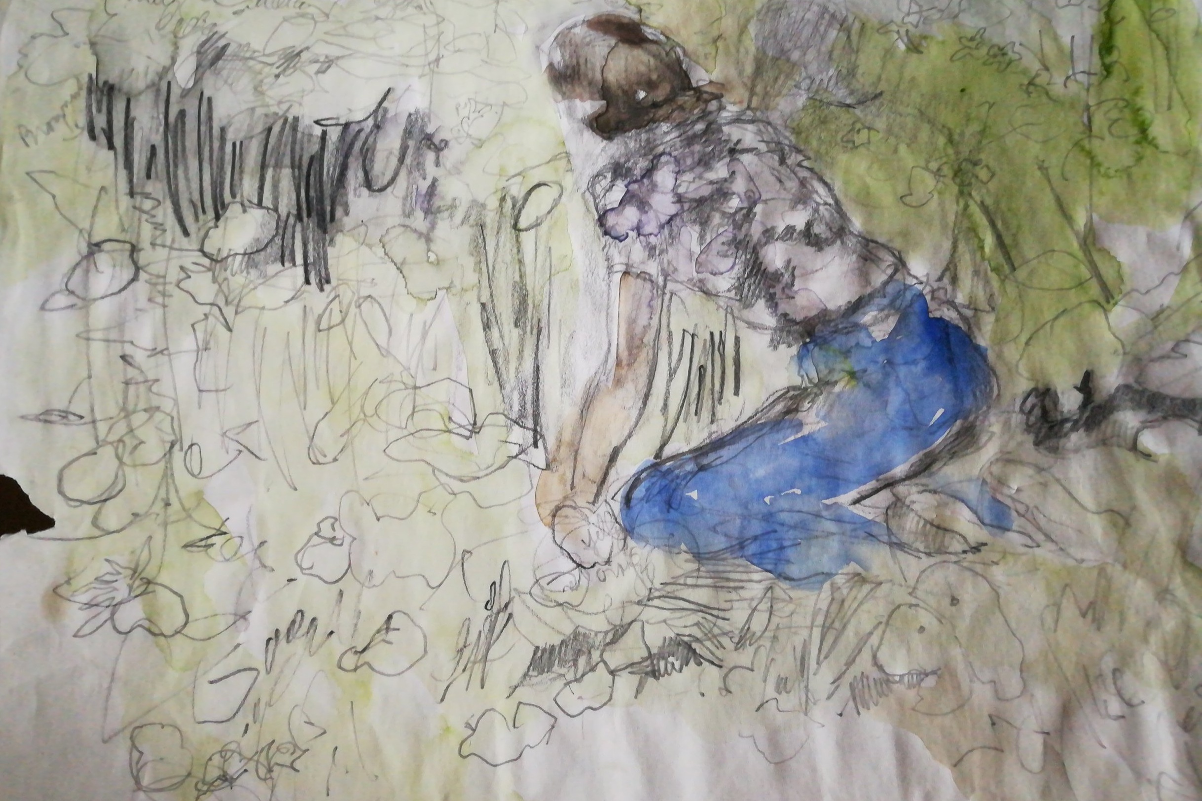 watercolor of person in garden