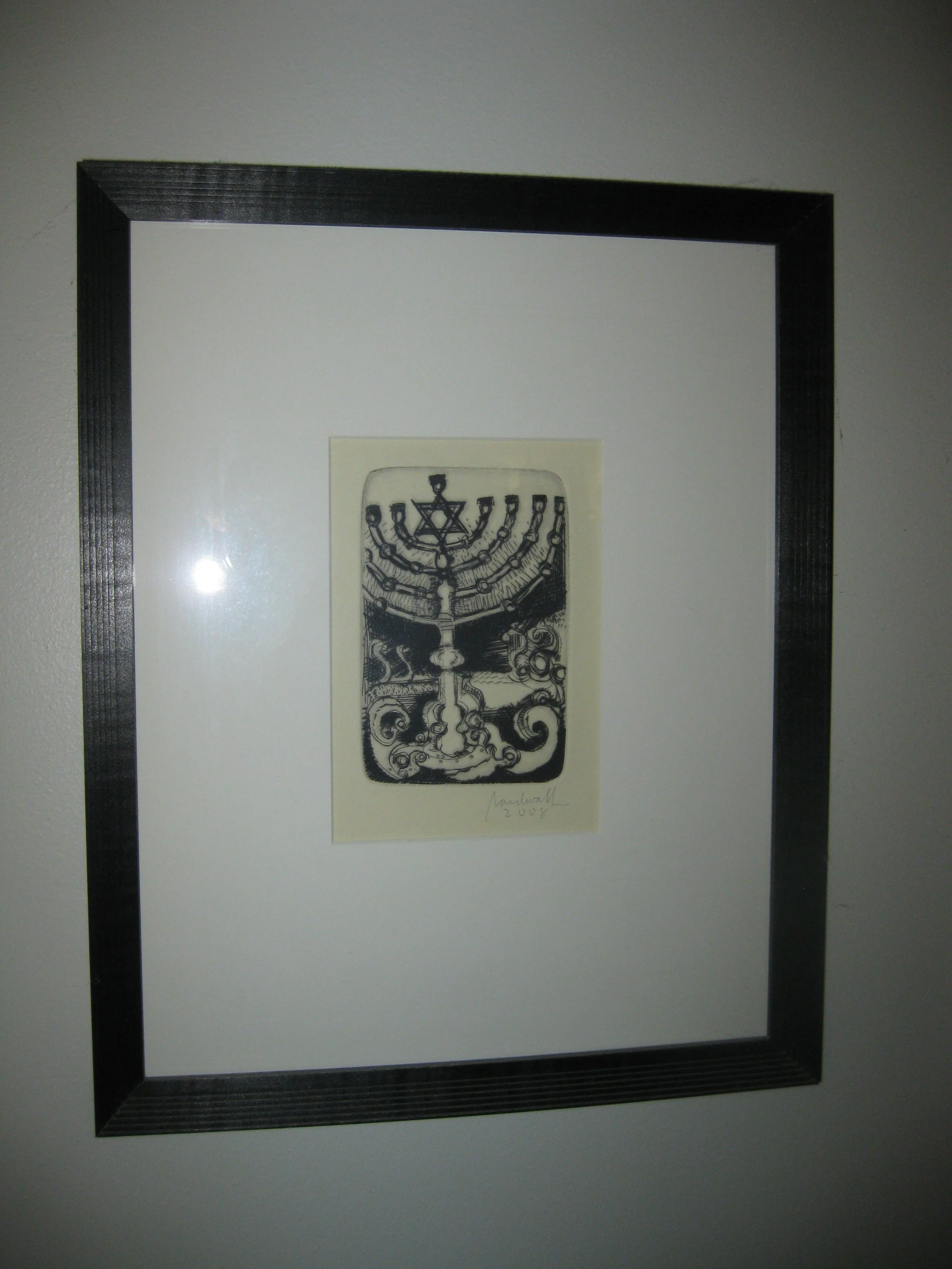Hanukkah  Lamp  (for candles)      approx  15" x 13" (framed) $300.00