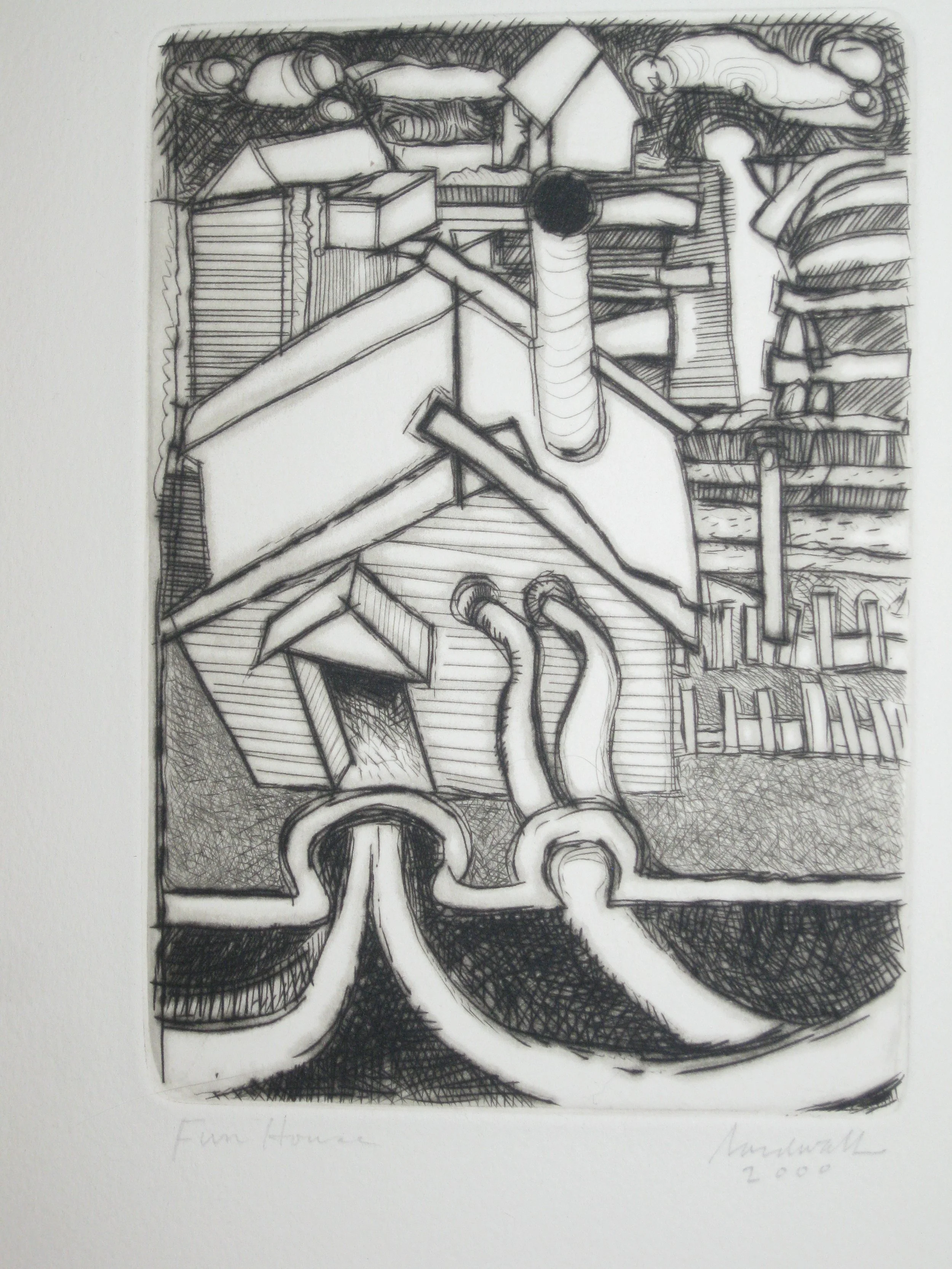 Fun House approx.  7" x 4"   drypoint    $80.00