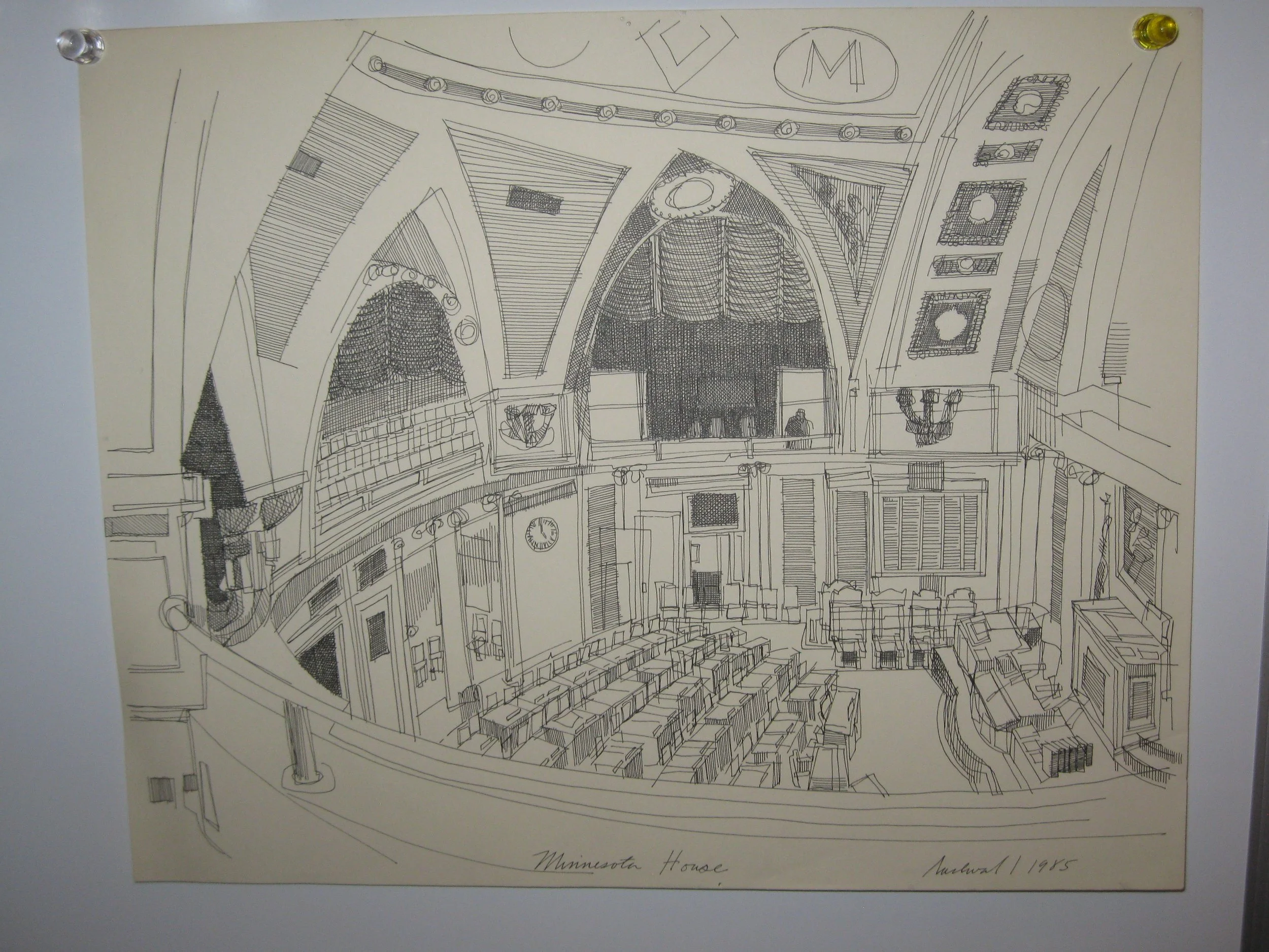 Minnesota House Chamber  approx  11" x 14"  pen and ink sketch  (NFS)