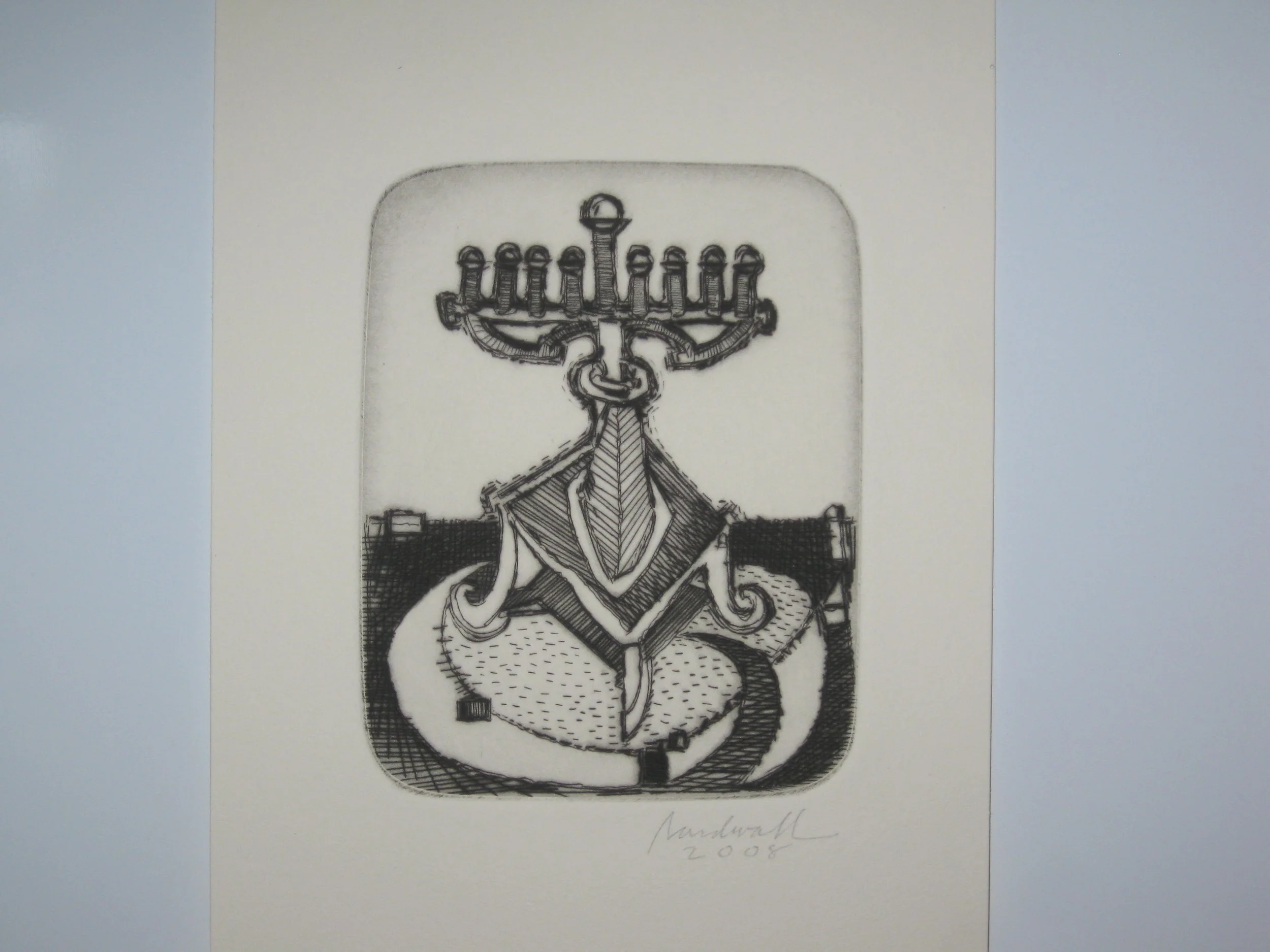 Hanukkiah 5-1/2" x 3-3/4" unframed $90.00