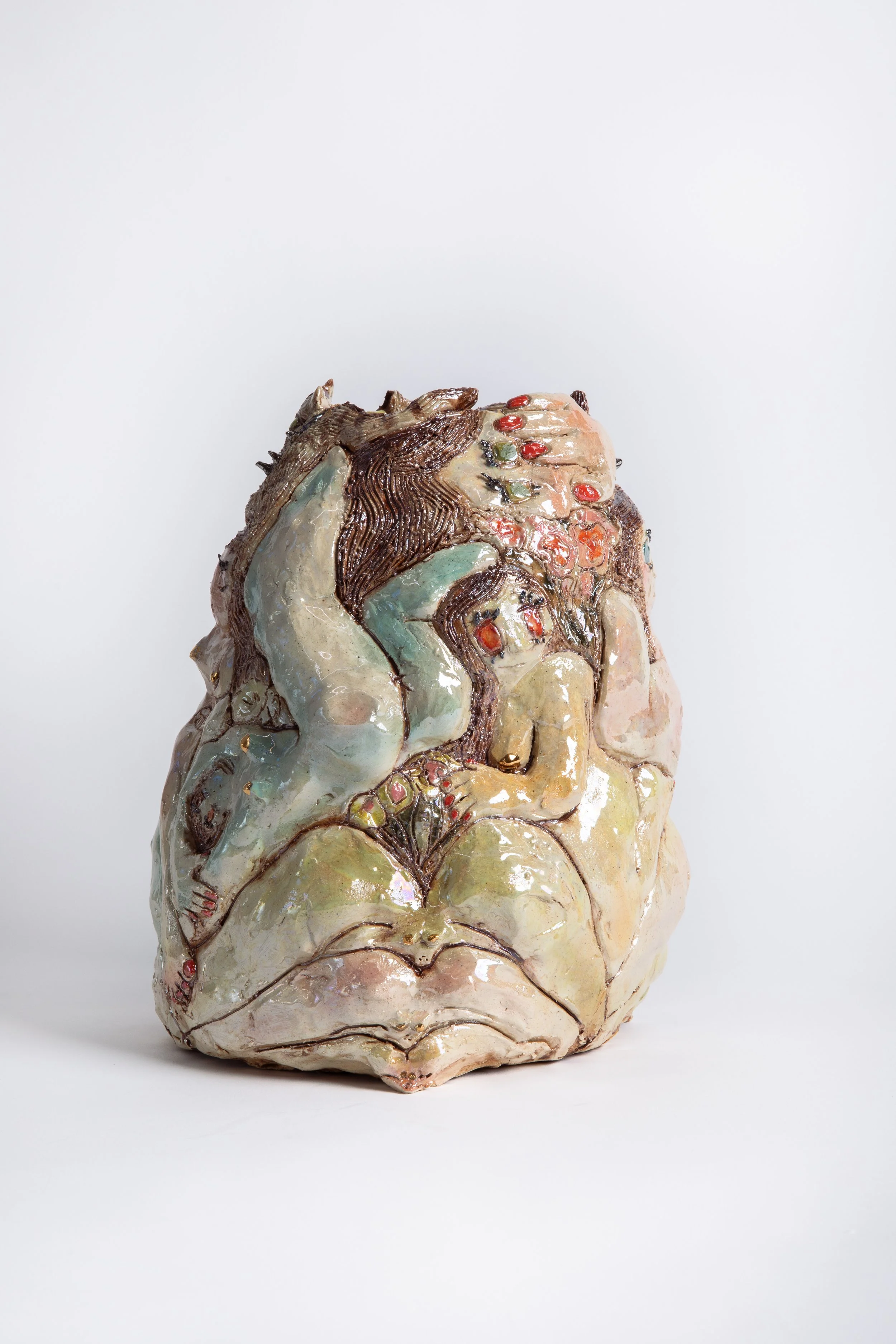  GRACE STOTT  Pearly girls , 2025 stoneware, gold 10.5 x 8.25 x 8.25 inches   INQUIRE+  