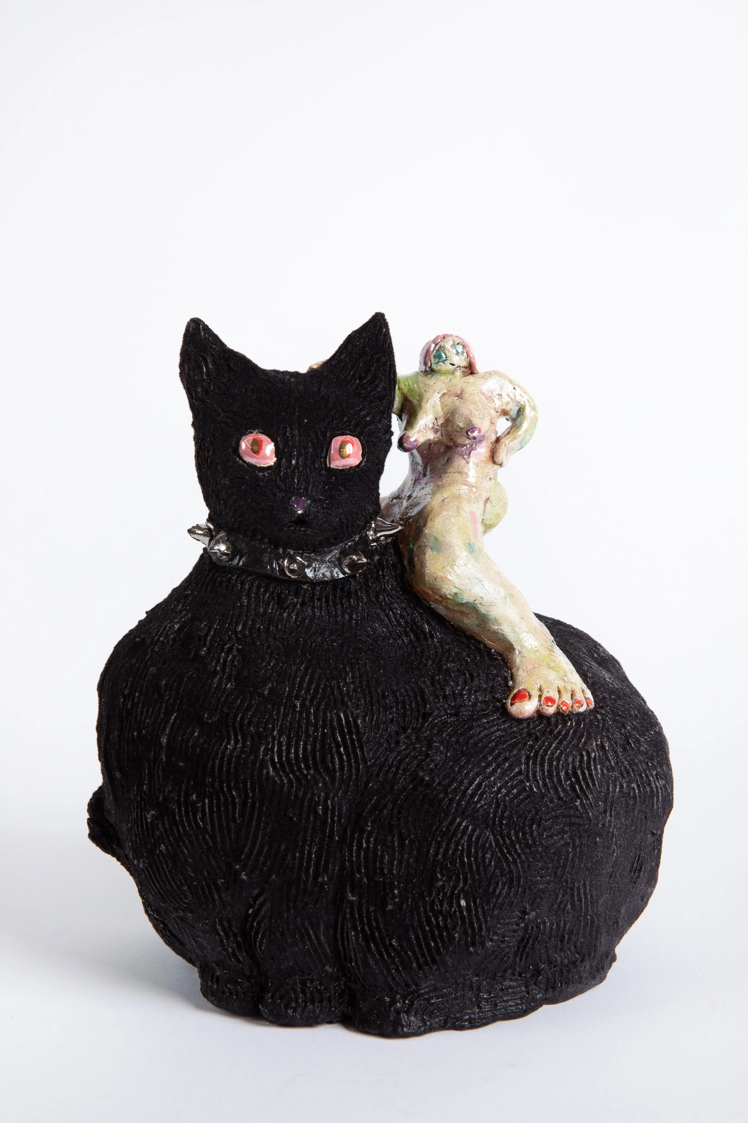  GRACE STOTT  Black beauty loaf rider , 2025 stoneware, gold, adhesive, flock fibers 7.5 x 6.25 x 5 inches   INQUIRE+  