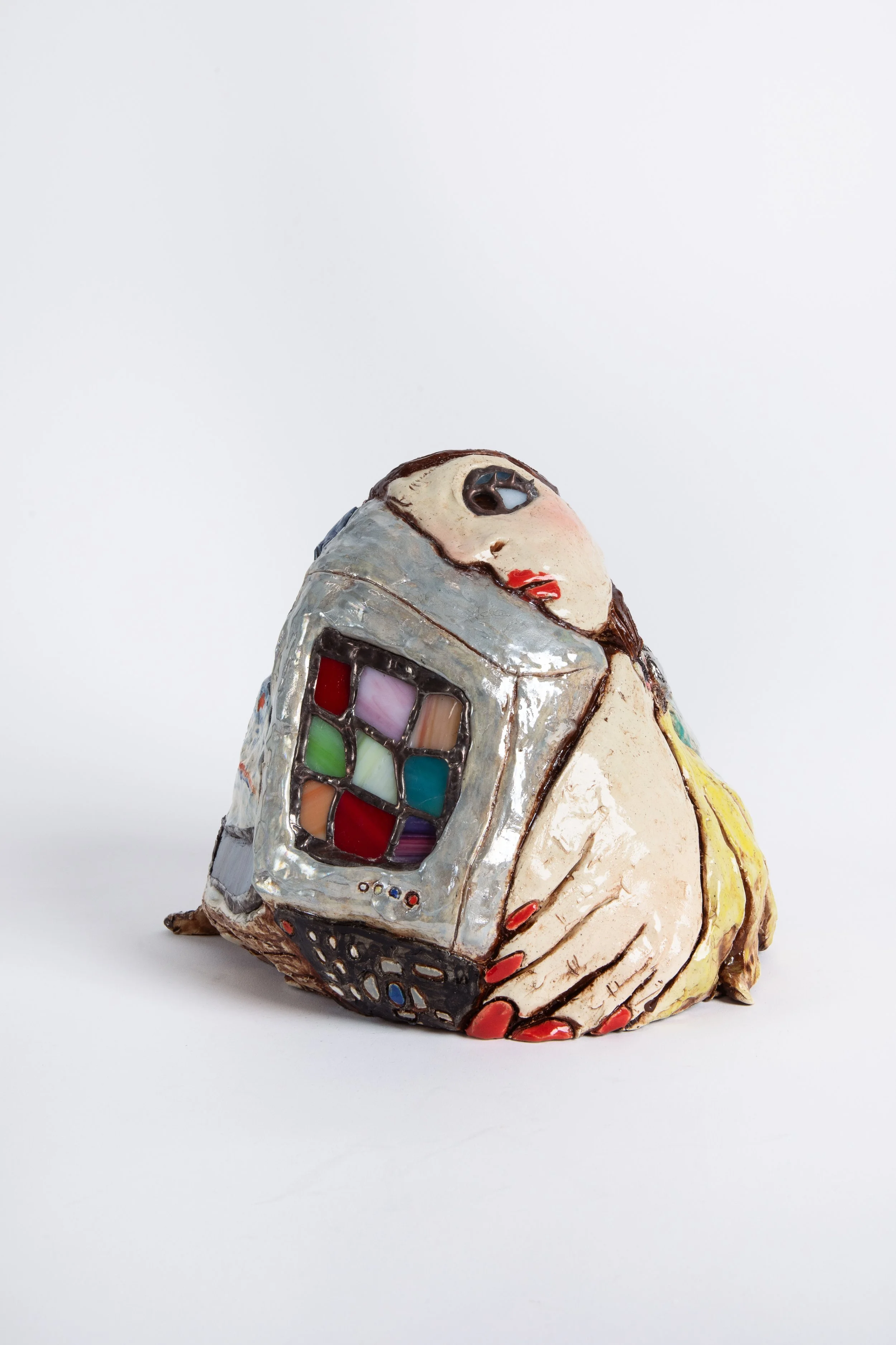  GRACE STOTT  TV Time , 2025 stoneware, glass, solder, adhesive 7.25 x 8 x 8 inches   INQUIRE+  