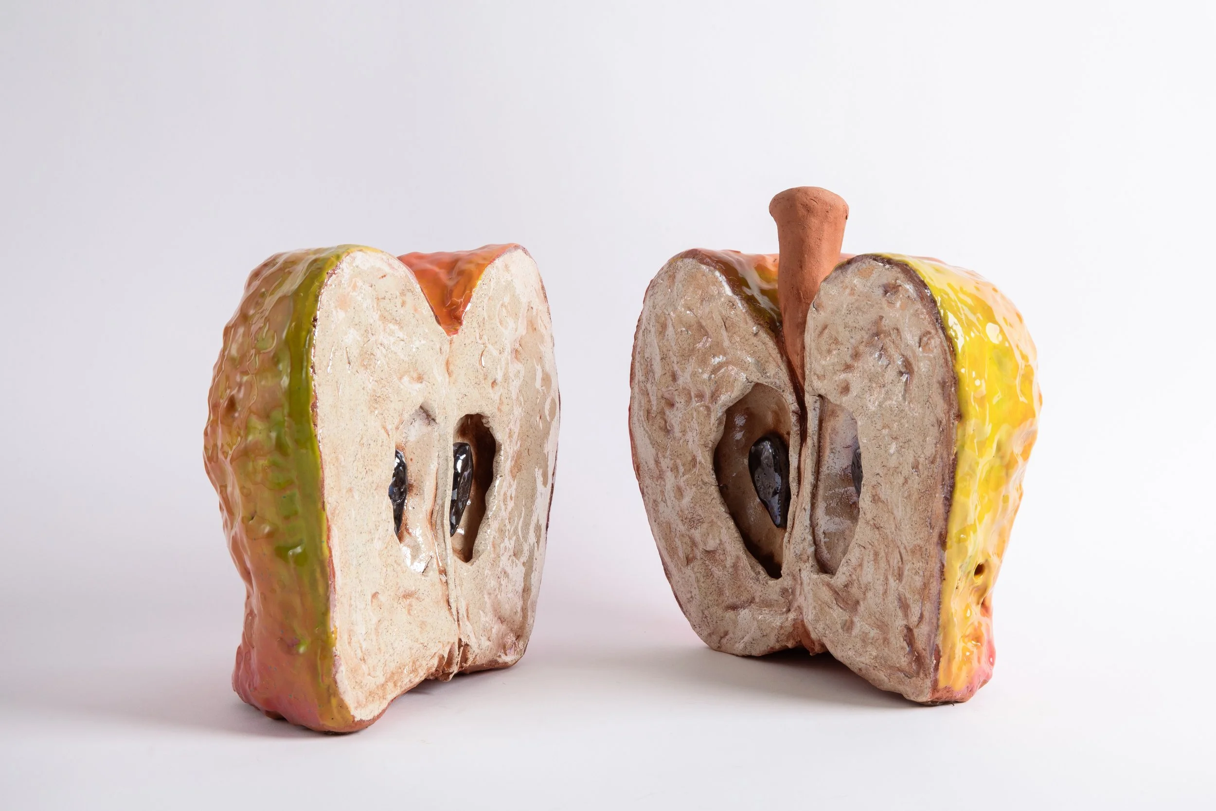 GRACE STOTT  Half and half , 2023 earthenware left: 10.5 x 11 x 5.5 inches; right: 9.25 x 10.5 x 4.5 inches   INQUIRE+  