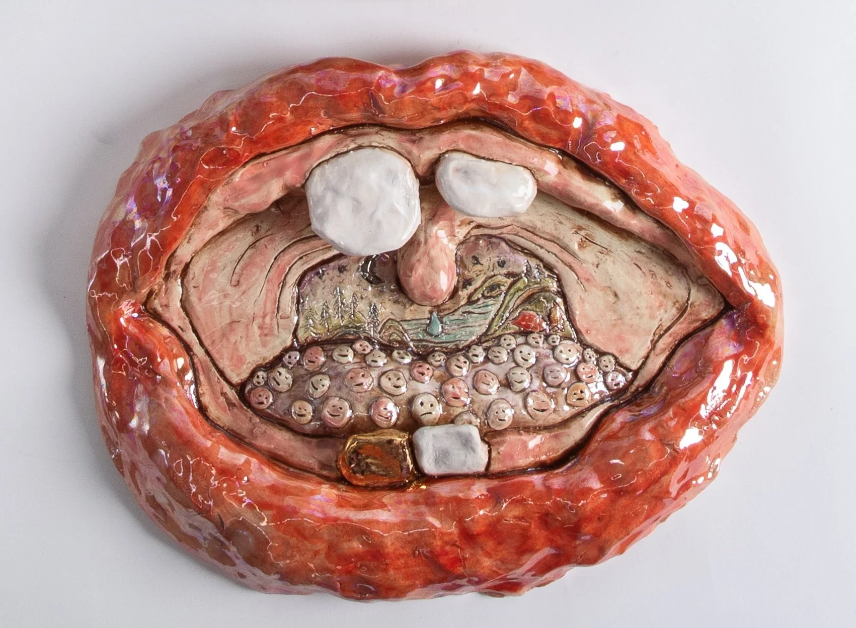 GRACE STOTT  Baby mouth , 2025 stoneware, gold 10 x 13 x 2 inches   INQUIRE+  