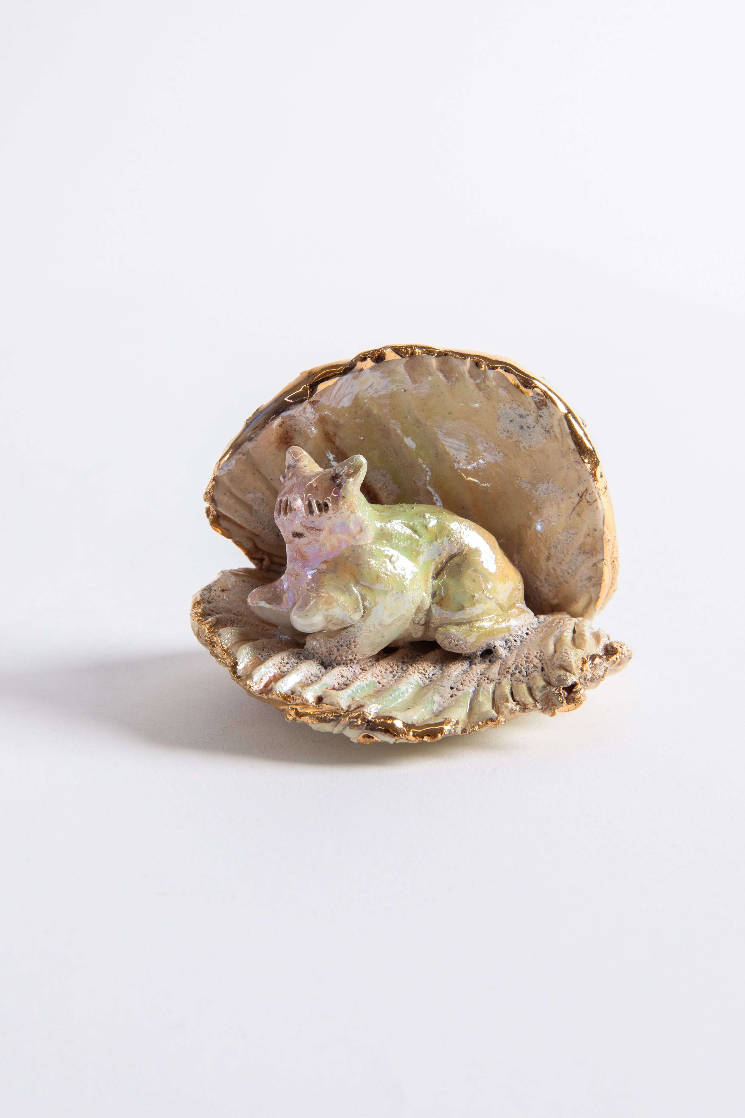  GRACE STOTT  Birth of kitty venus , 2025 stoneware, gold 2.5 x 2.75 x 2.5 inches   INQUIRE+  