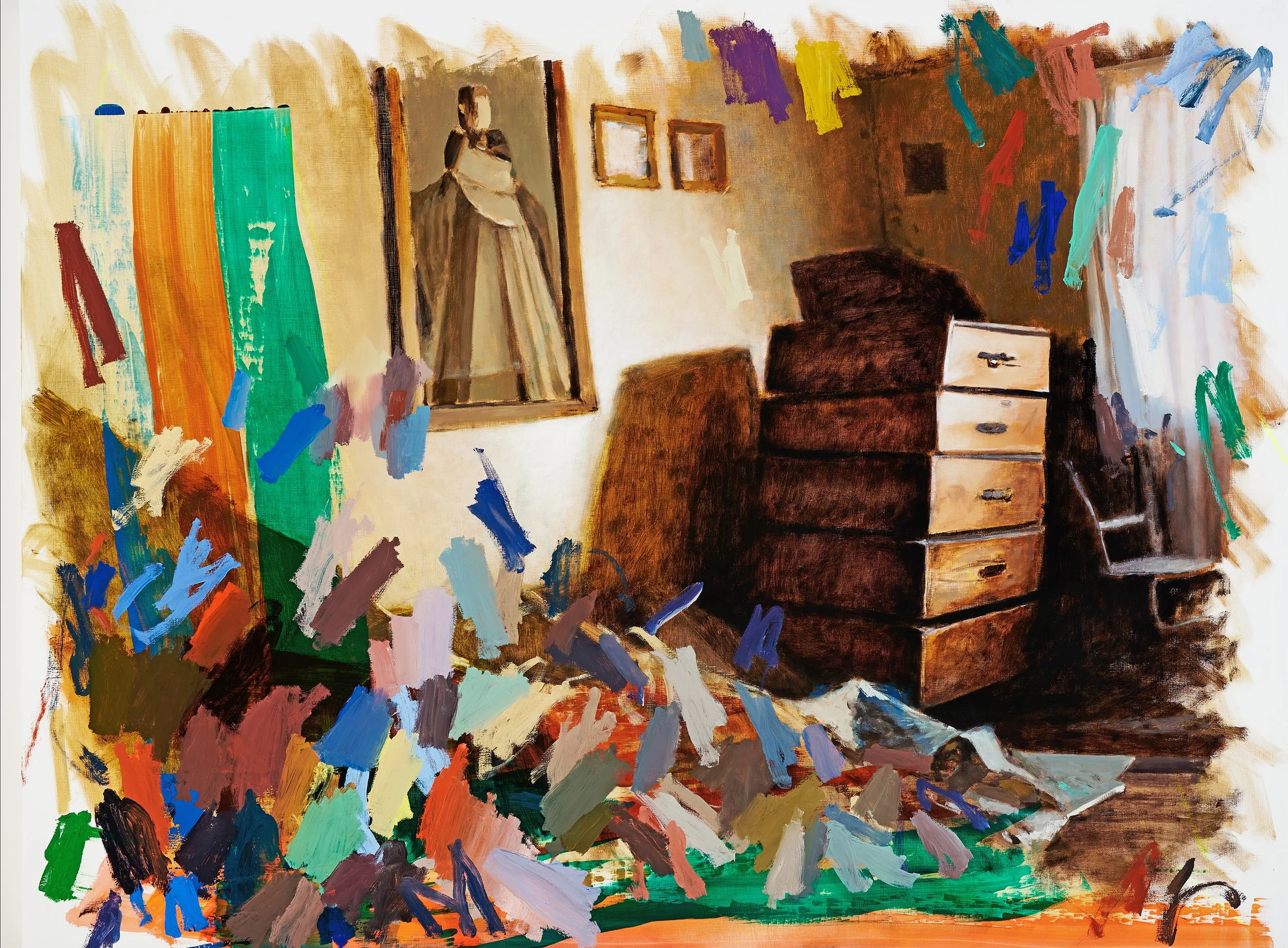  DAMIAN STAMER  Collaboration 16: My photographic childhood memory exploring the bedroom of an abandoned rural North Carolina house filled with old junk. Hoarder, floor to ceiling. Mildewed sheets, stained blankets, strong tonal shifts. Old painting 