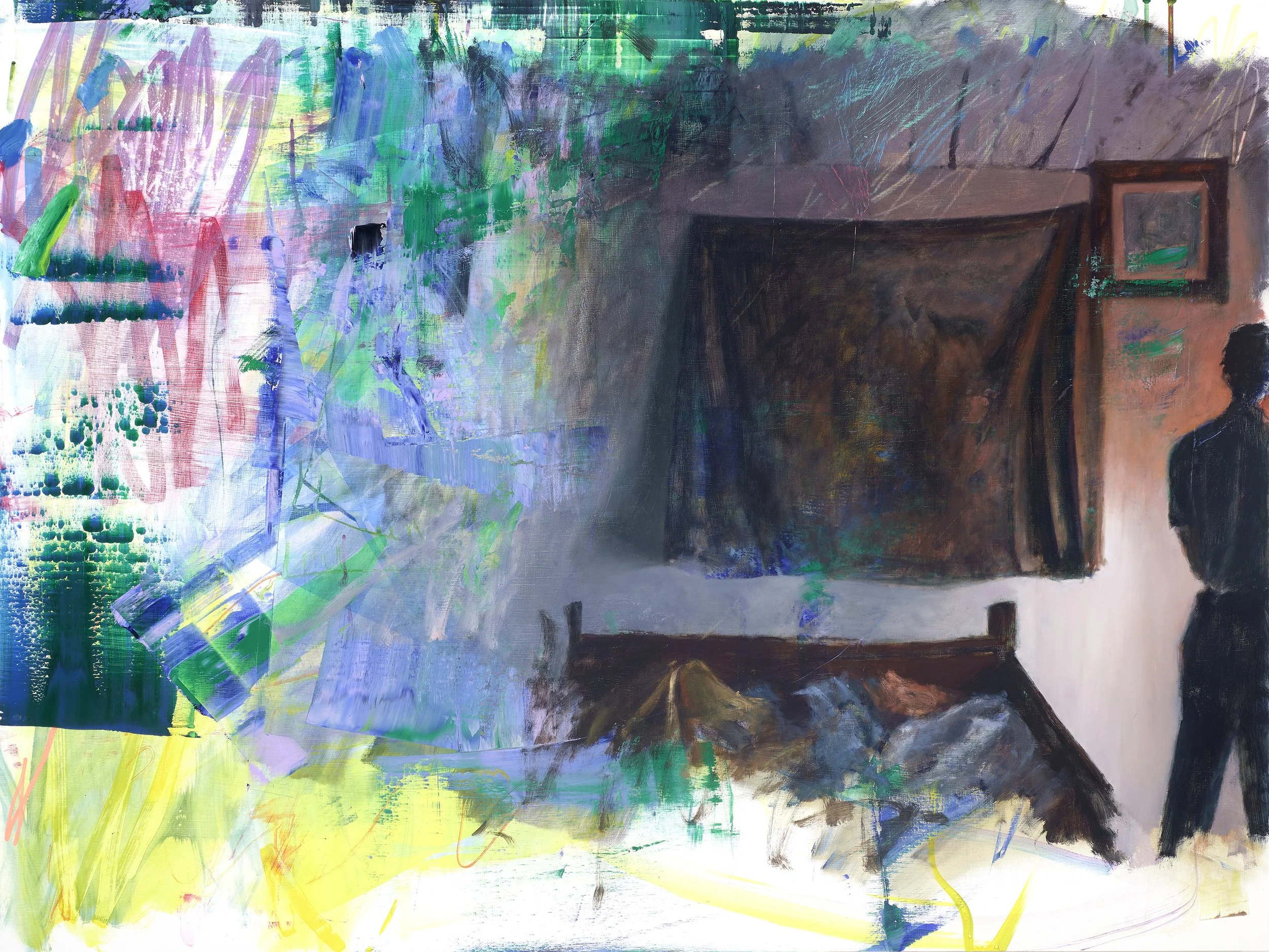  DAMIAN STAMER  Collaboration 66: (AI Singleton with Unknown Intentions Ghost): My photographic childhood memory exploring the bedroom of an abandoned rural North Carolina house filled with old junk. Hoarder, floor to ceiling. Mildewed sheets, staine